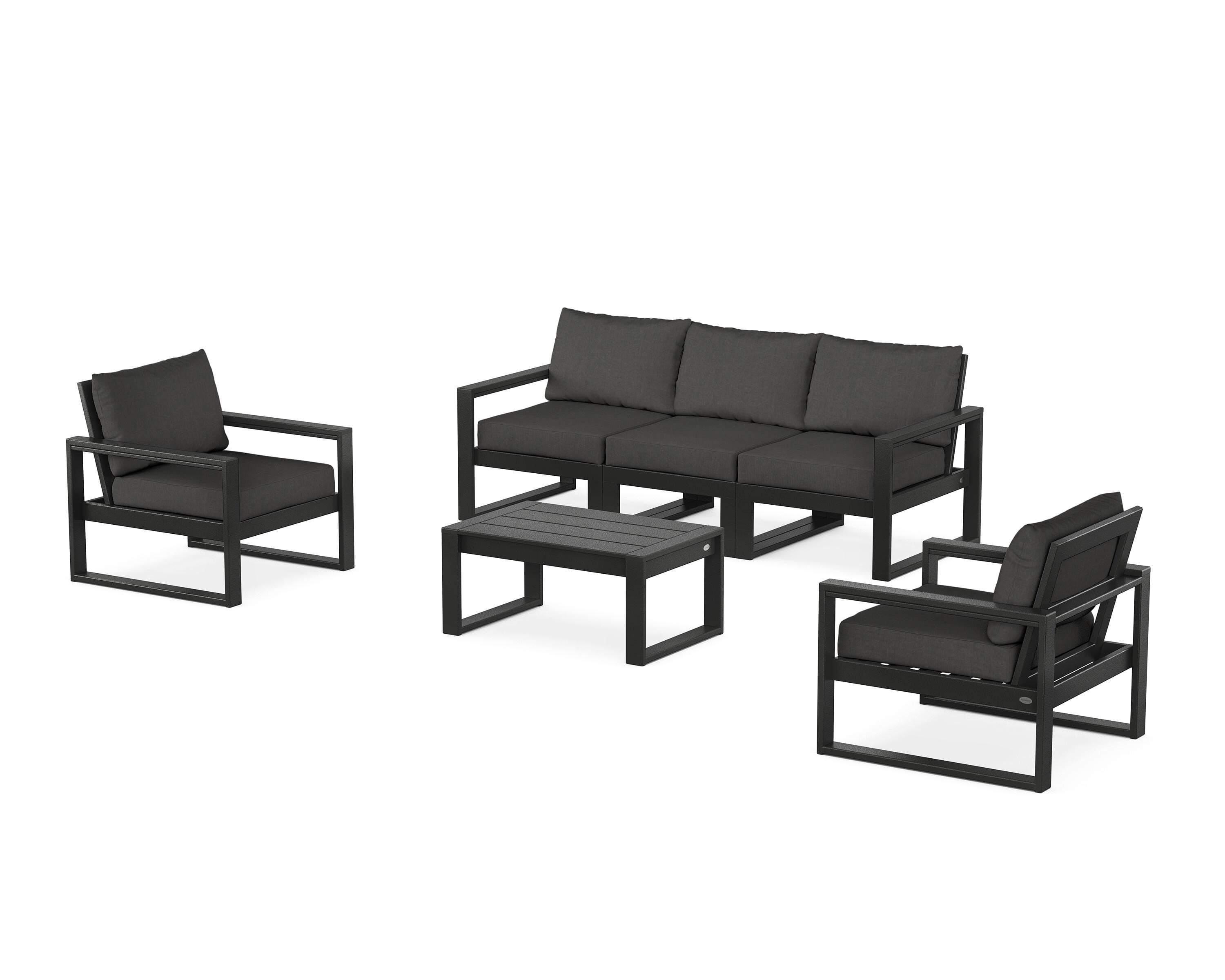 POLYWOOD EDGE Sectional 4-Piece Deep Seating Set with Sofa in Black / Spectrum Carbon