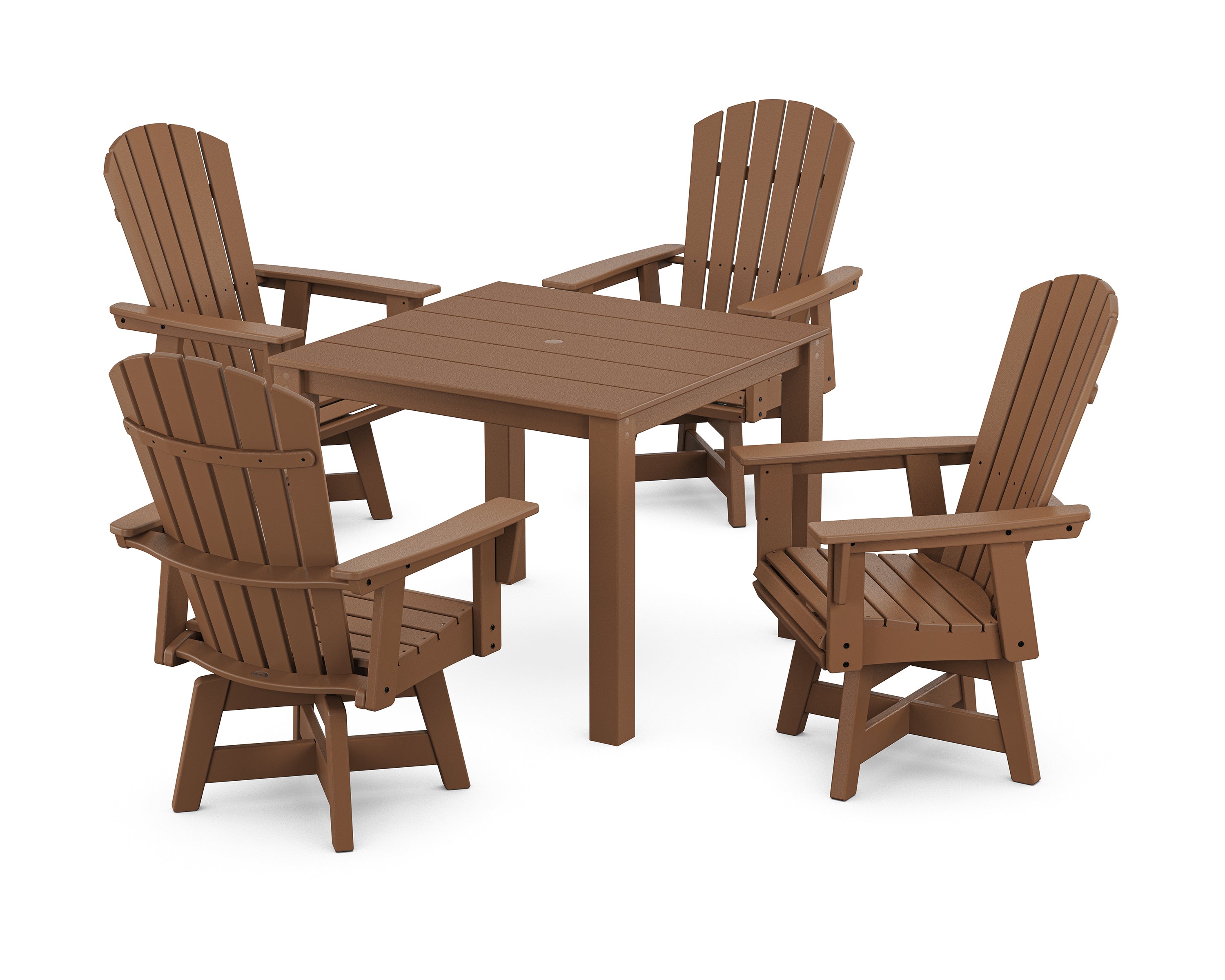 POLYWOOD Nautical Curveback Adirondack Swivel 5-Piece Parsons Dining Set in Teak