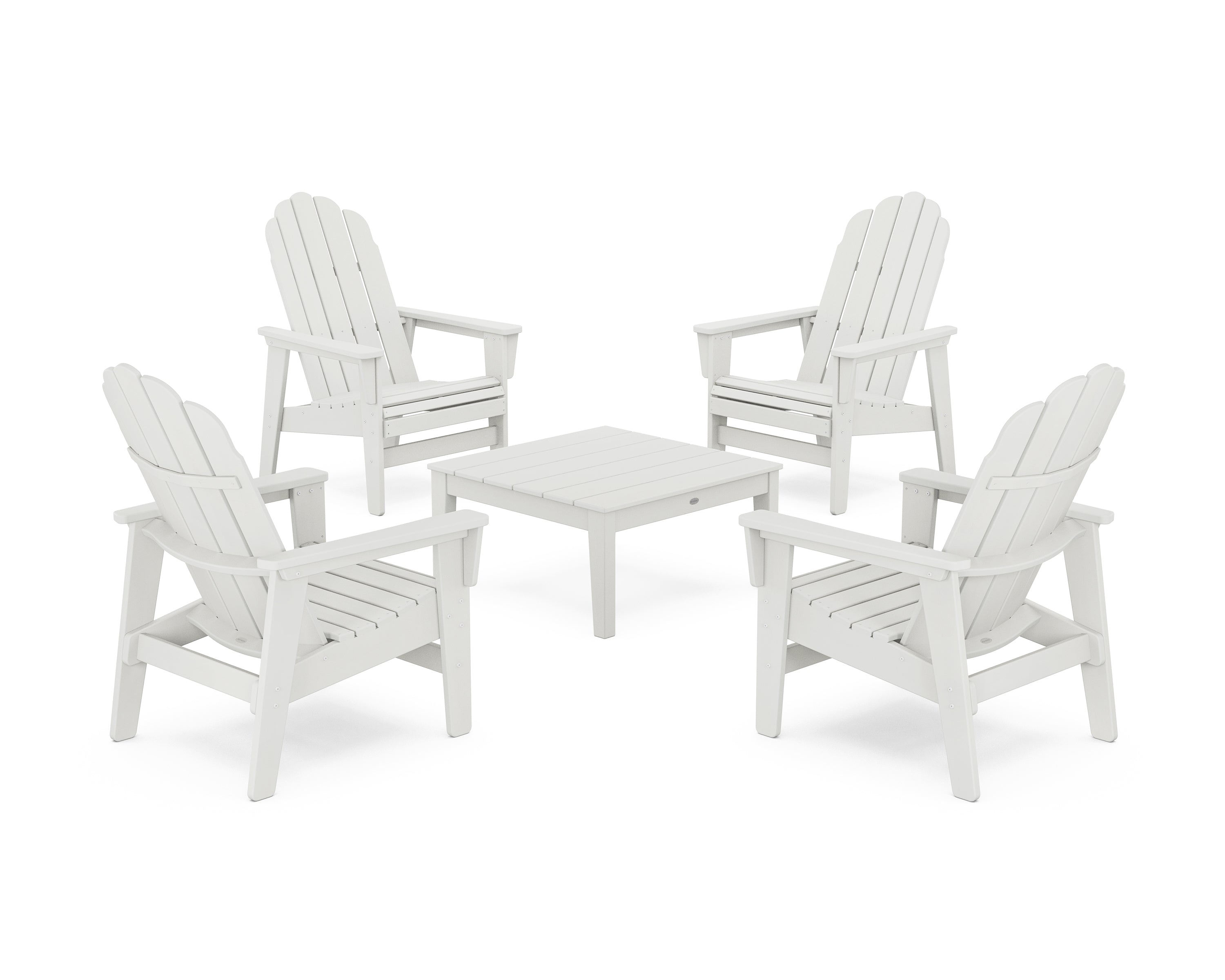 POLYWOOD 5-Piece Vineyard Grand Upright Adirondack Chair Conversation Group in Vintage White