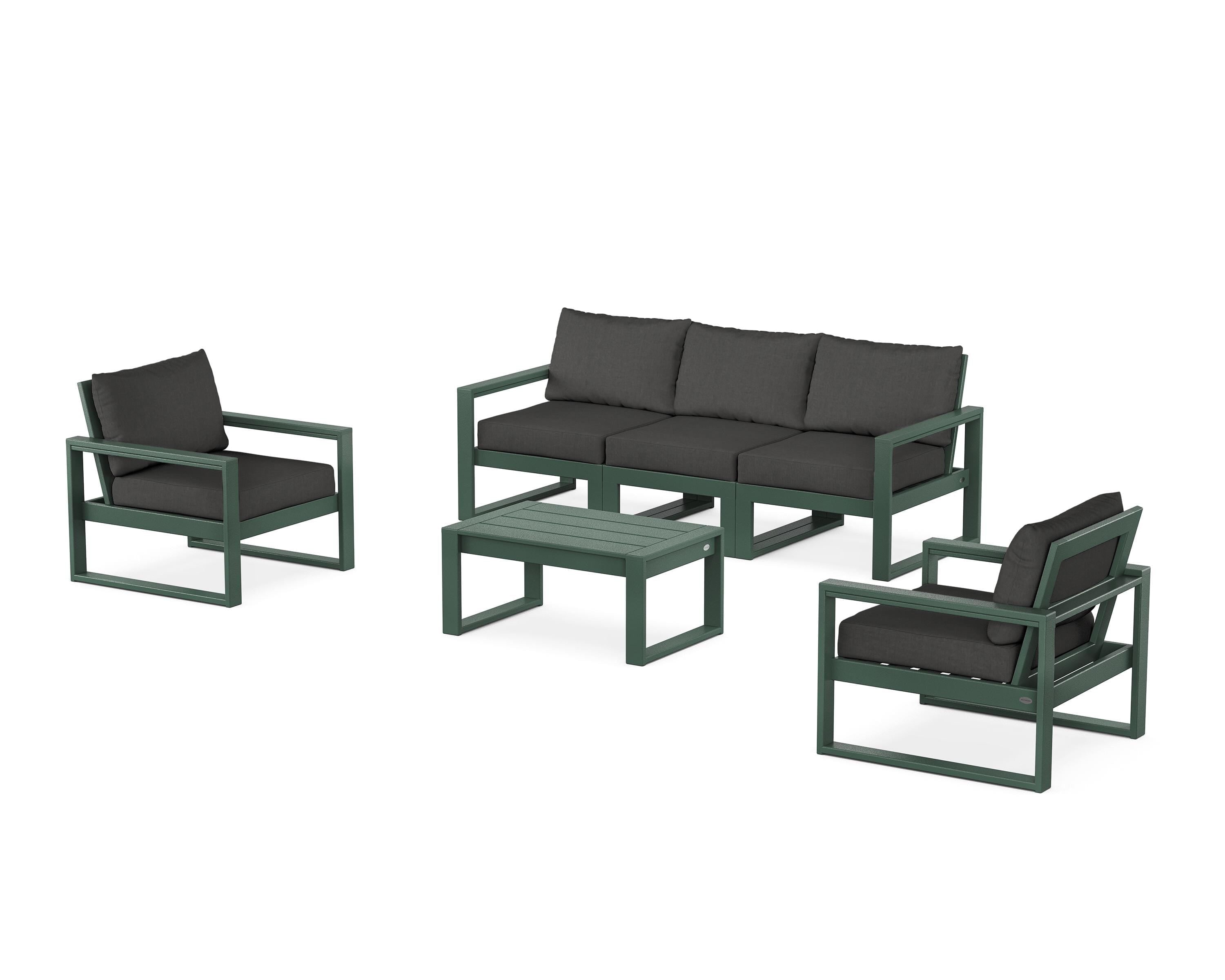 POLYWOOD EDGE Sectional 4-Piece Deep Seating Set with Sofa in Green / Spectrum Carbon