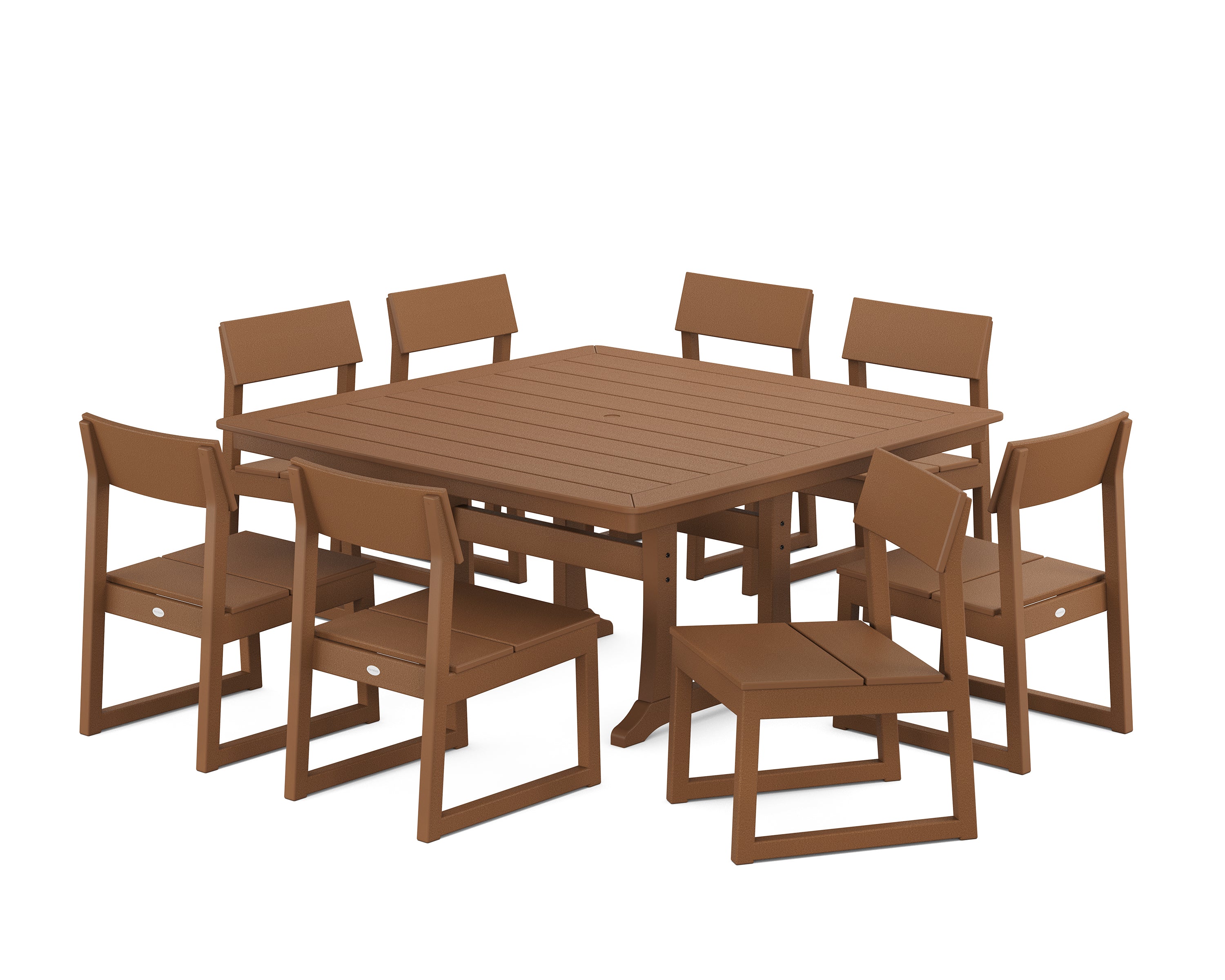 POLYWOOD EDGE Side Chair 9-Piece Dining Set with Trestle Legs in Teak