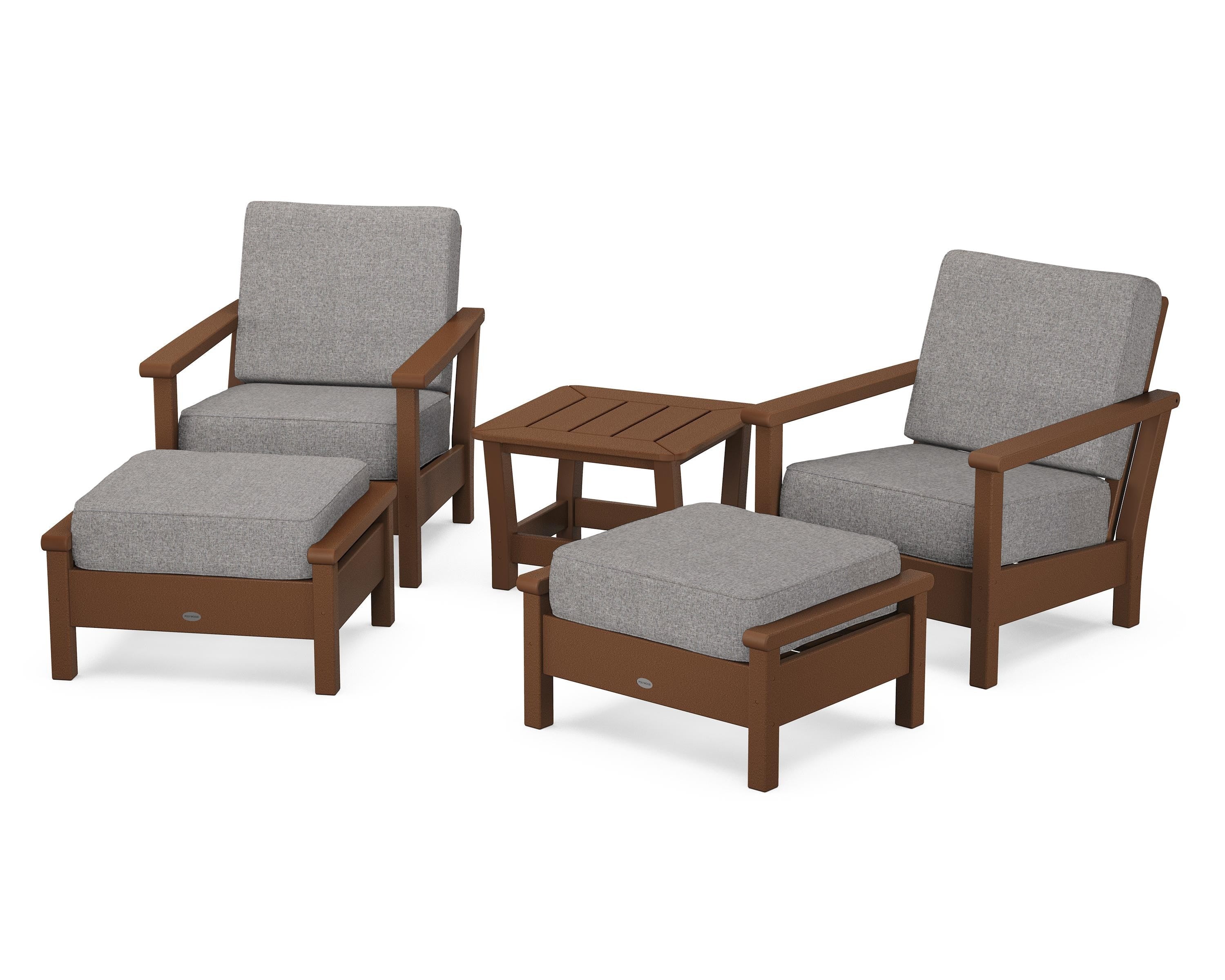 POLYWOOD Harbour 5-Piece Deep Seating Chair Set in Teak / Grey Mist