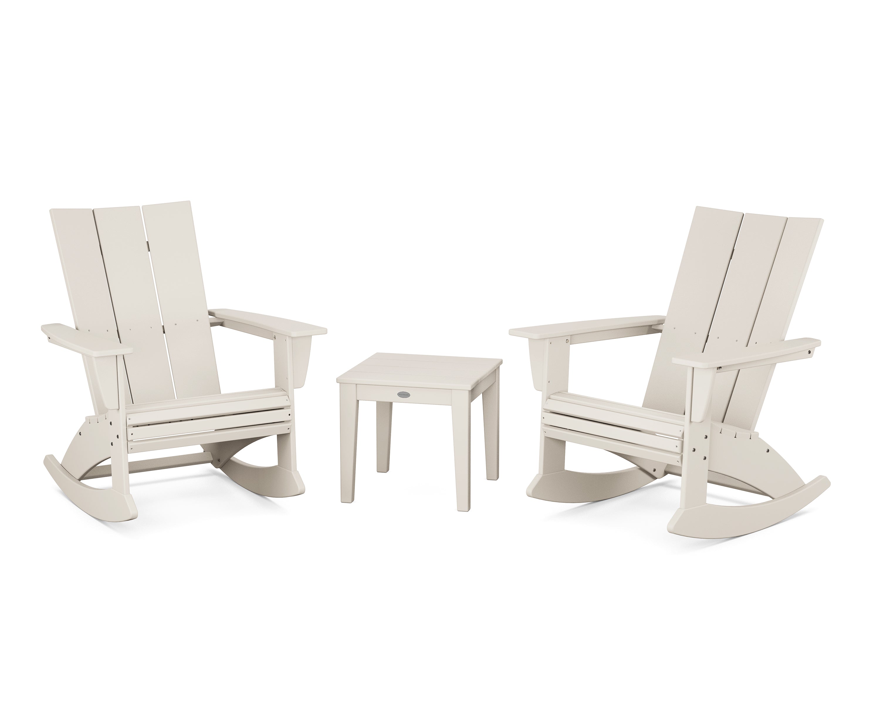 POLYWOOD Modern Curveback 3-Piece Adirondack Rocking Chair Set in Sand