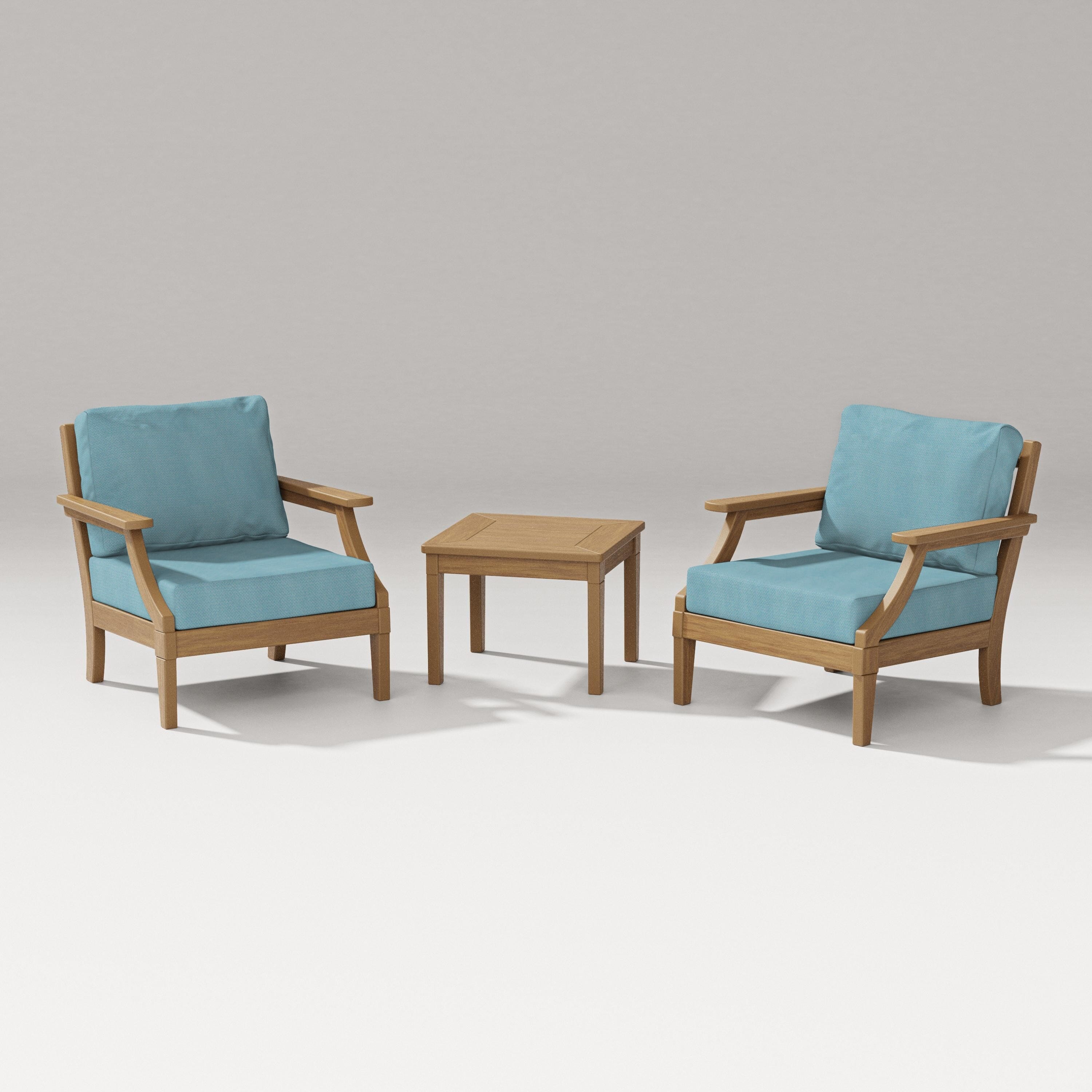 PW Designer Series Estate 3-Piece Lounge Chair Set in Natural / Lattice Sky Blue