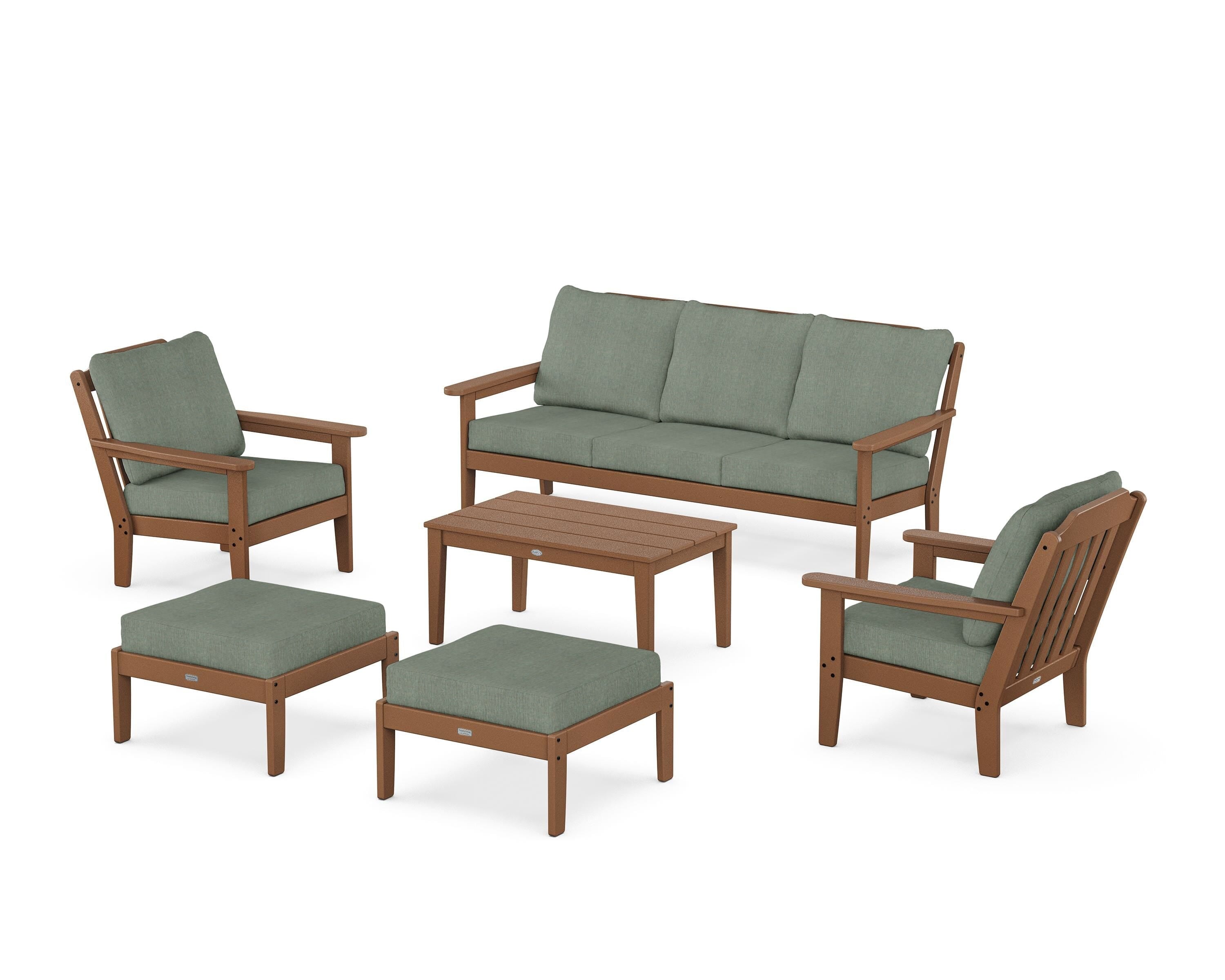 Country Living Cottage 6-Piece Lounge Sofa Set in Teak / Cast Sage