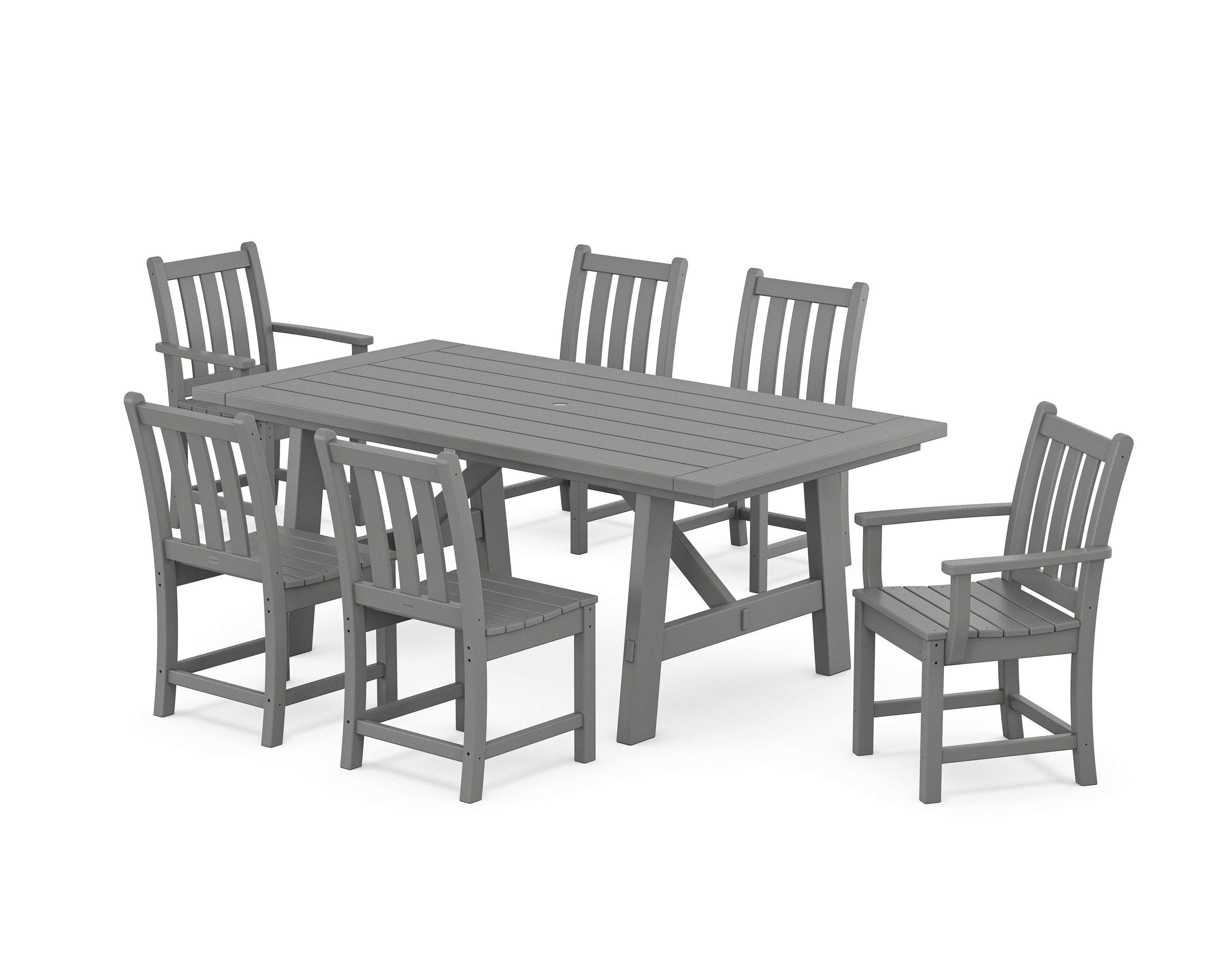 POLYWOOD Traditional Garden 7-Piece Rustic Farmhouse Dining Set in Slate Grey