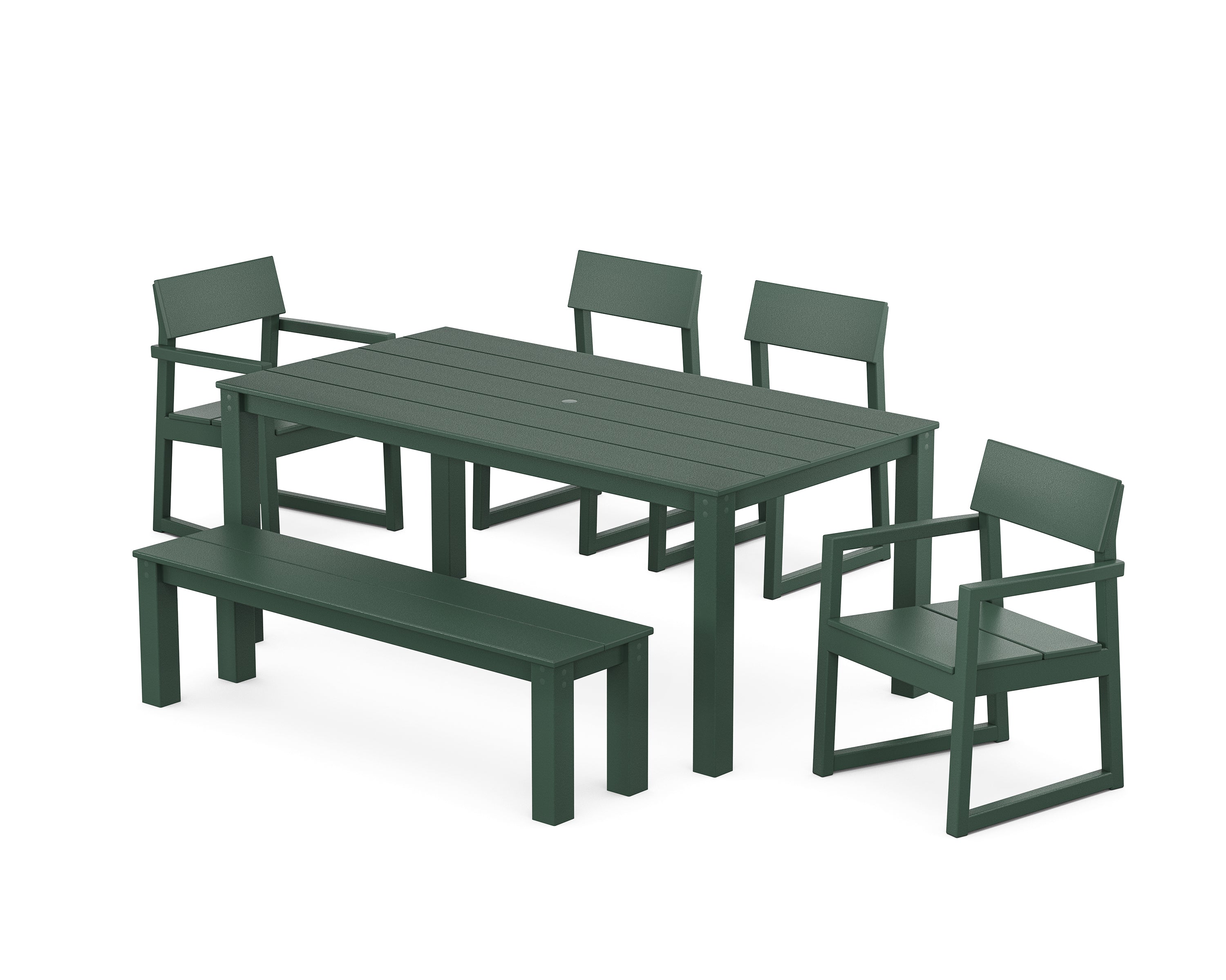 POLYWOOD EDGE 6-Piece Parsons Dining Set with Bench in Green