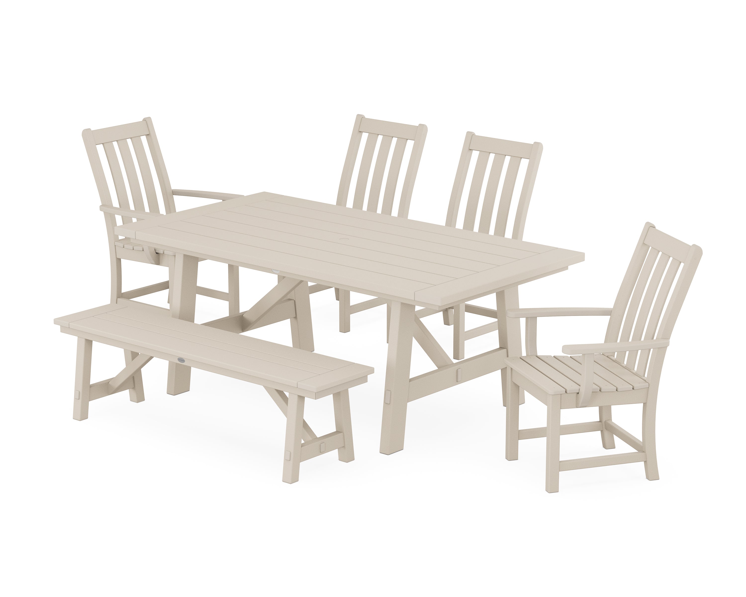POLYWOOD® Vineyard 6-Piece Rustic Farmhouse Dining Set With Bench in Sand