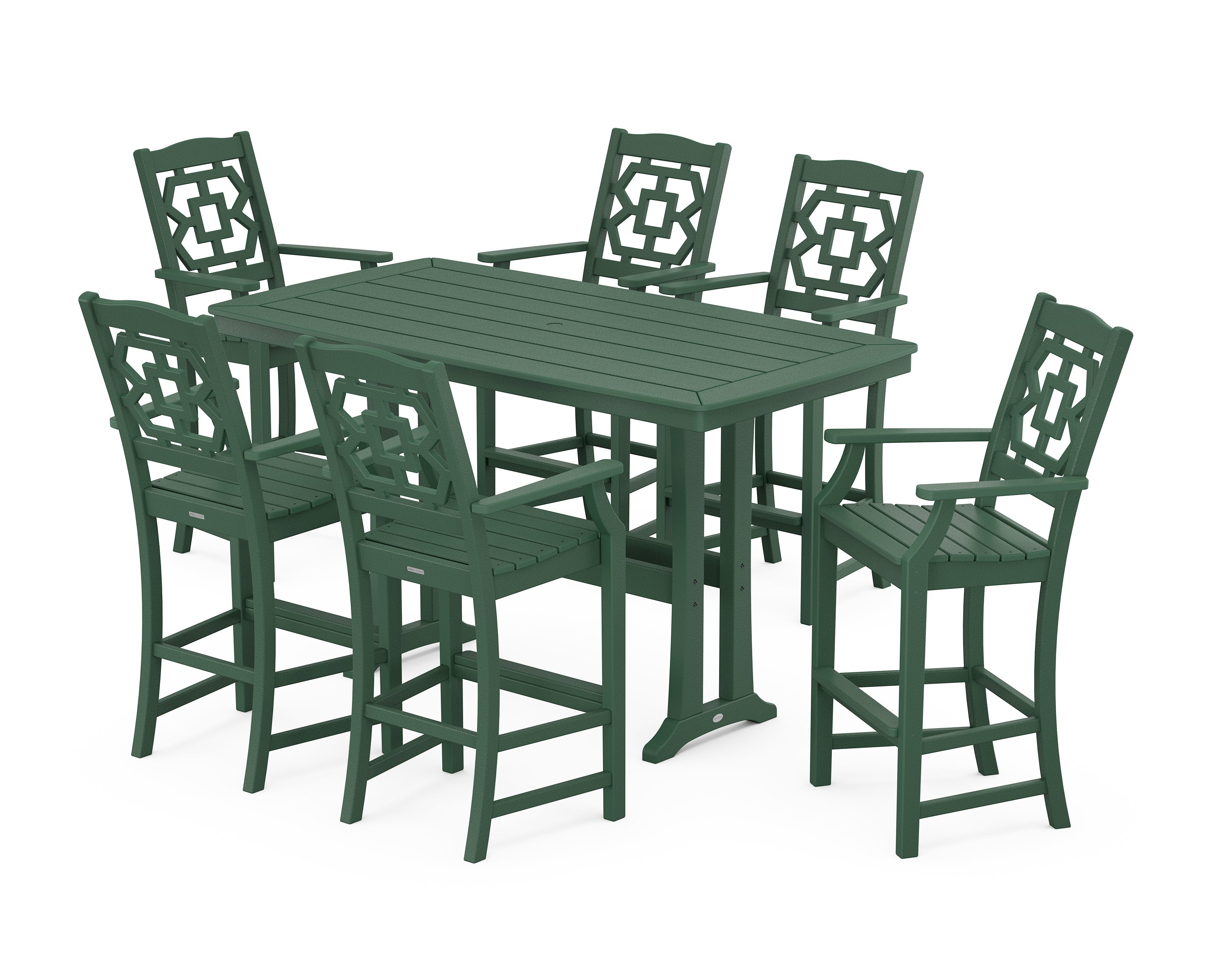 Martha Stewart by POLYWOOD® Chinoiserie Arm Chair 7-Piece Bar Set with Trestle Legs in Green