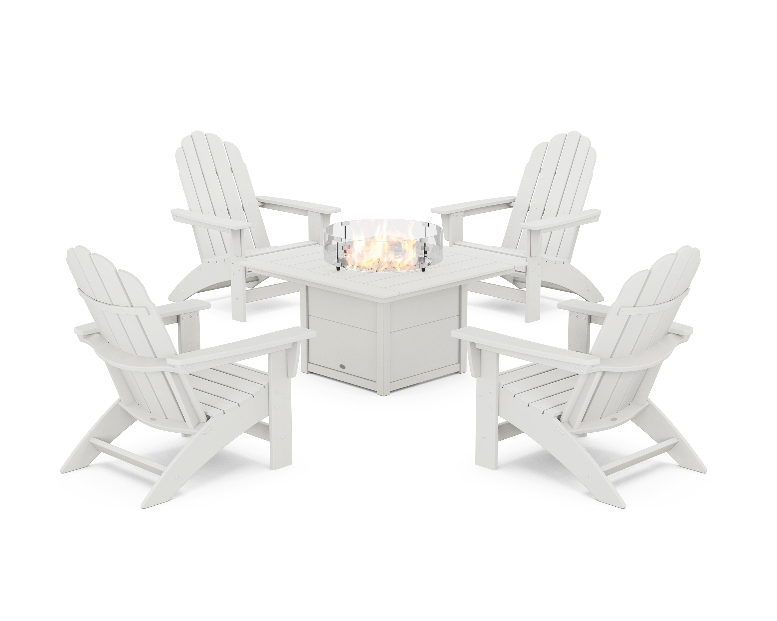 POLYWOOD 5-Piece Vineyard Grand Adirondack Conversation Set with Fire Pit Table in Vintage White