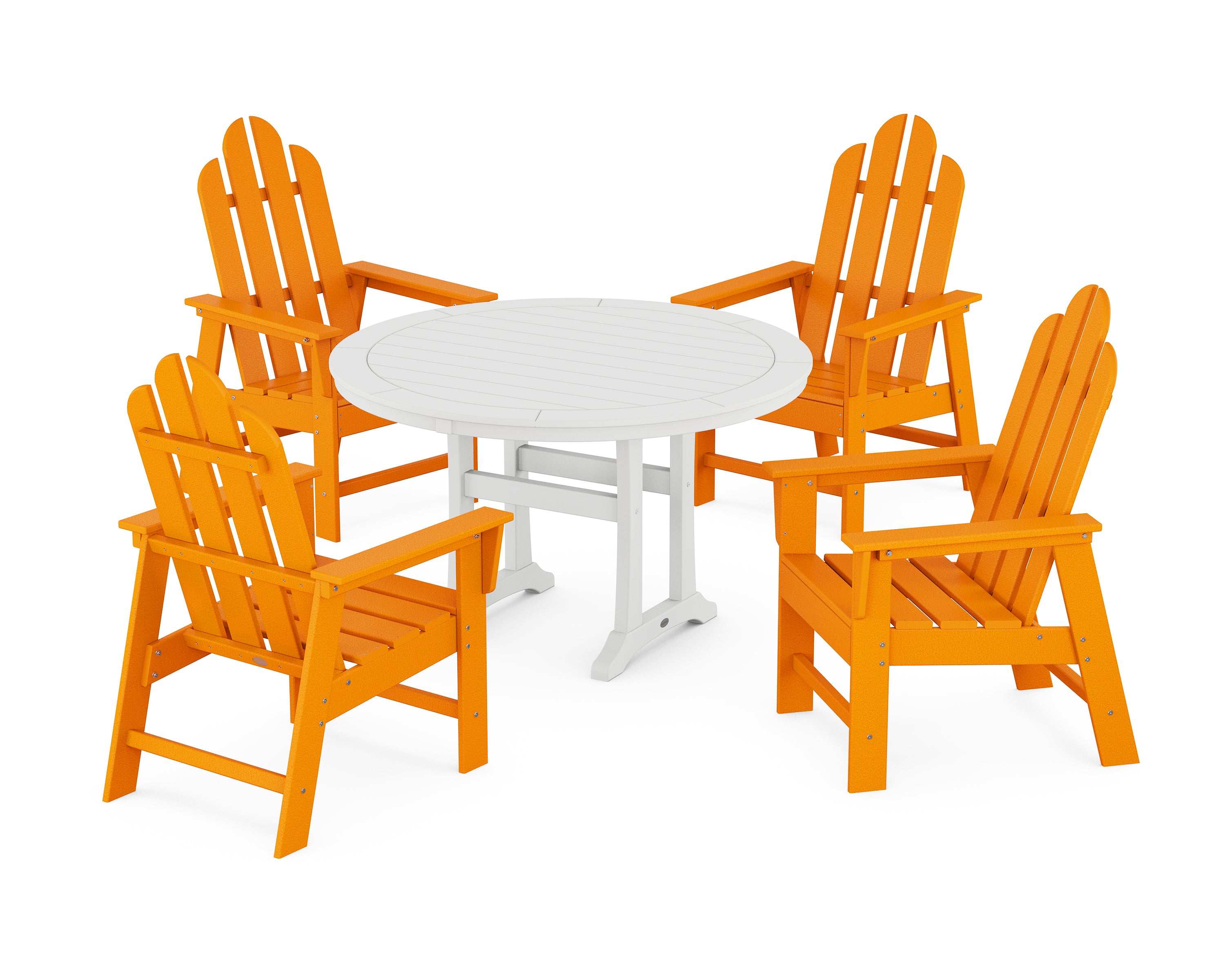 POLYWOOD® Long Island 5-Piece Round Dining Set with Trestle Legs in Tangerine / White
