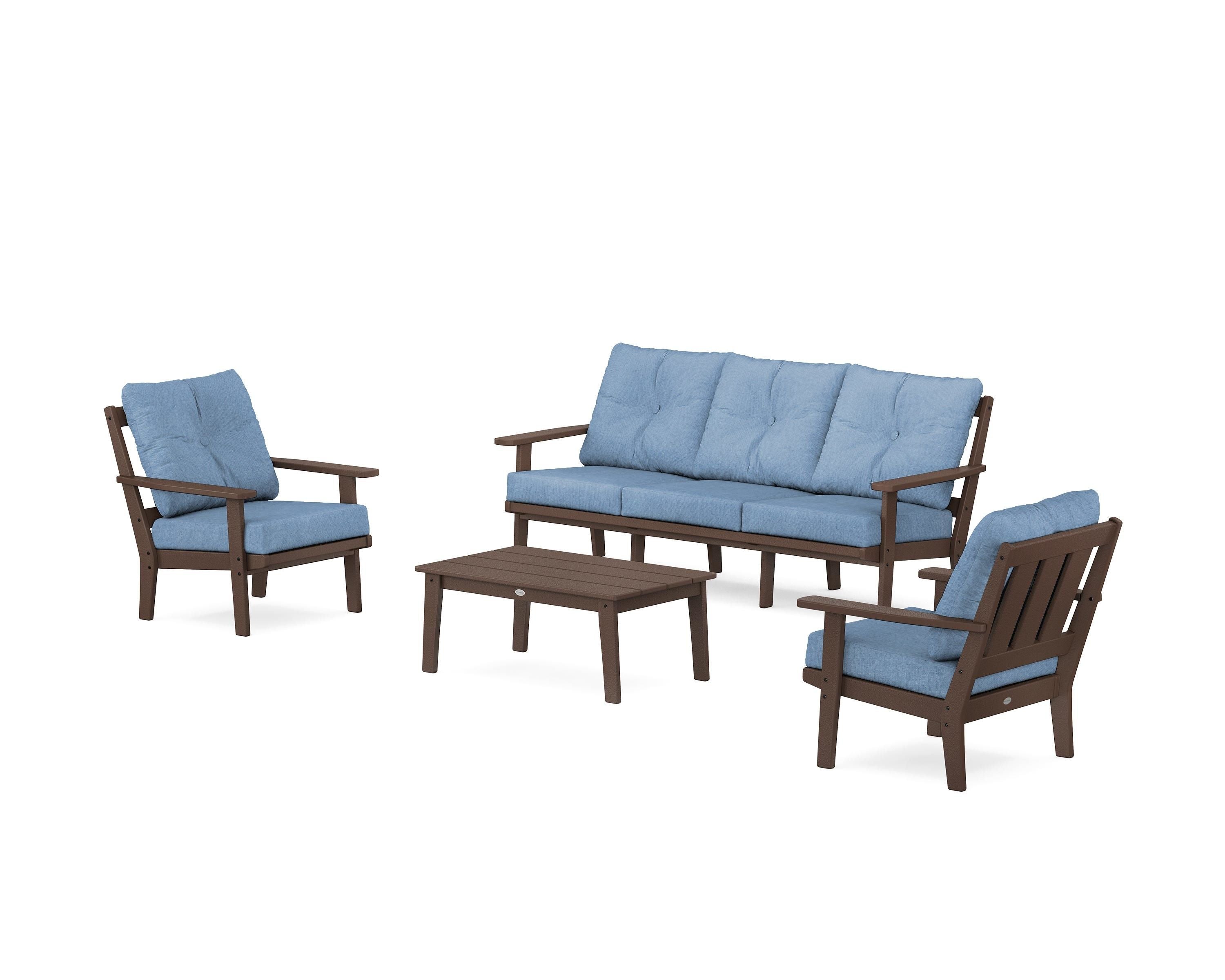 POLYWOOD Oxford 4-Piece Deep Seating Set with Sofa in Mahogany / Sky Blue