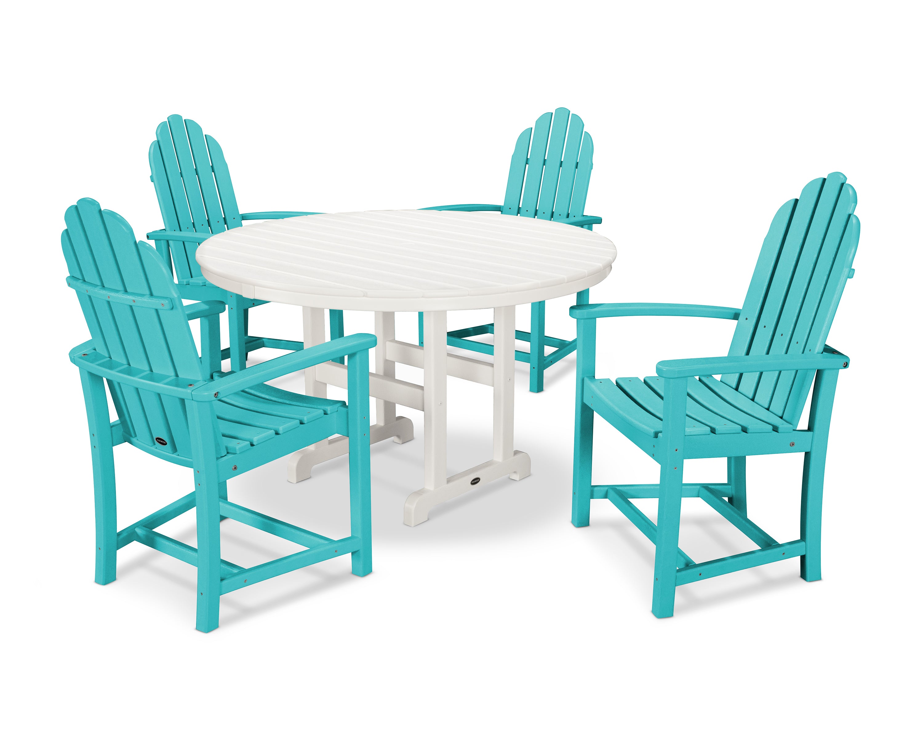 POLYWOOD® Classic Adirondack 5-Piece Round Farmhouse Dining Set in Aruba / White