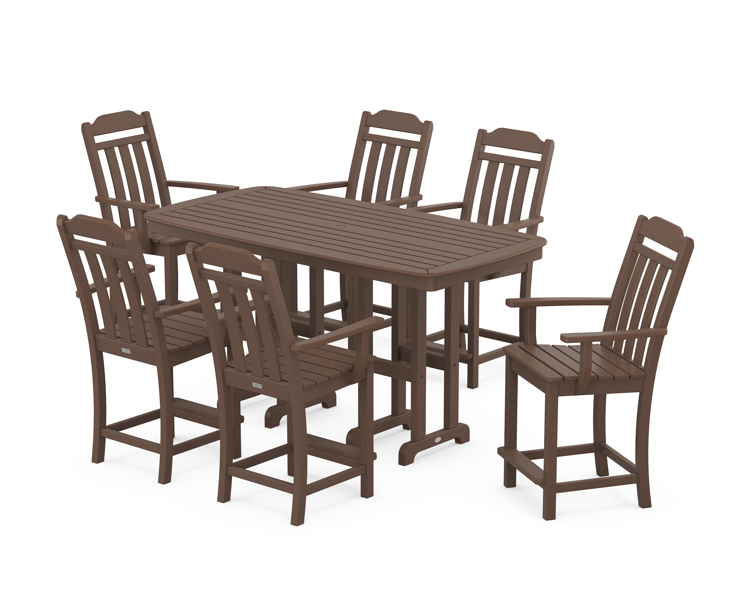 POLYWOOD Country Living Arm Chair 7-Piece Counter Set in Mahogany