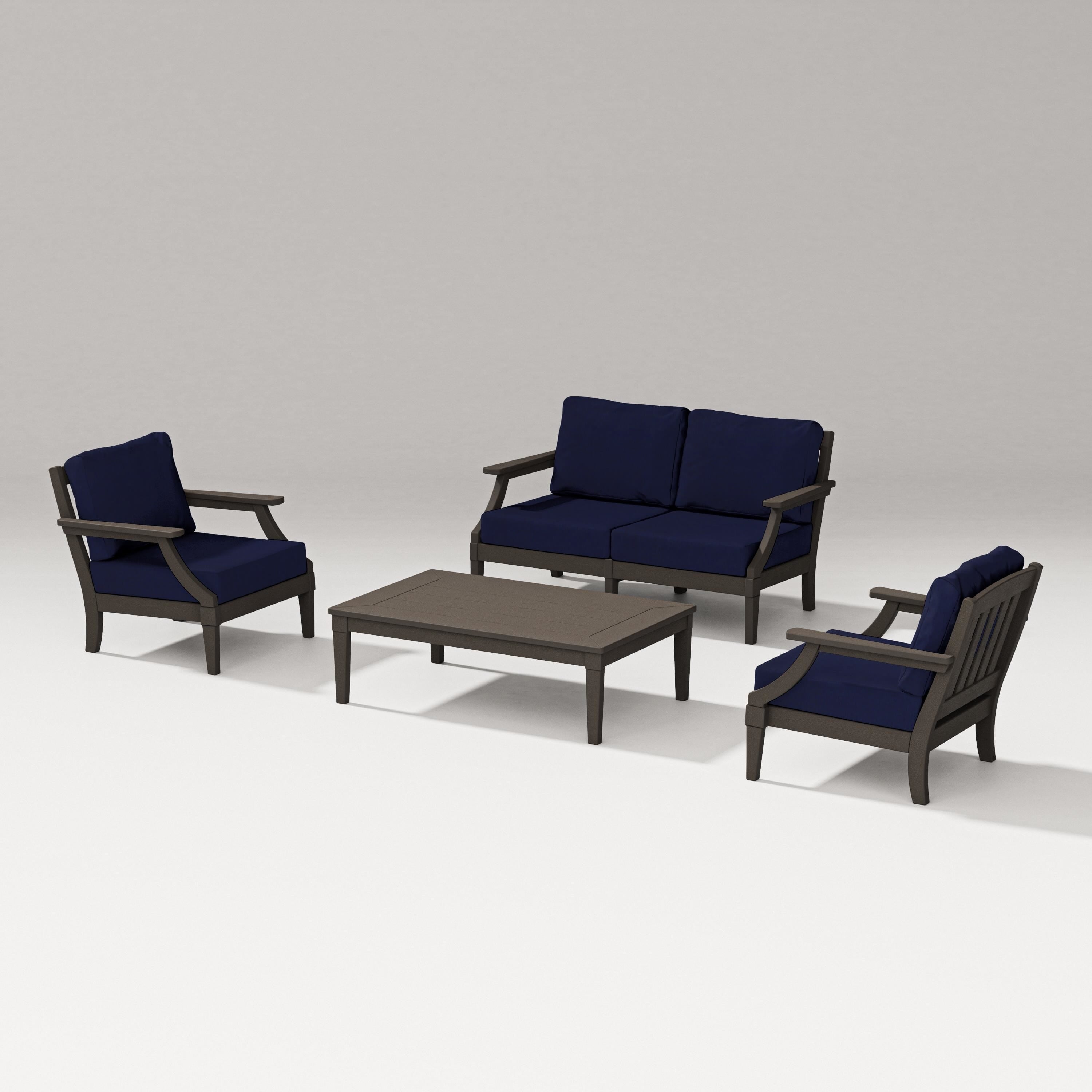PW Designer Series Estate Lounge 4-Piece Loveseat Set in Vintage Coffee / Navy