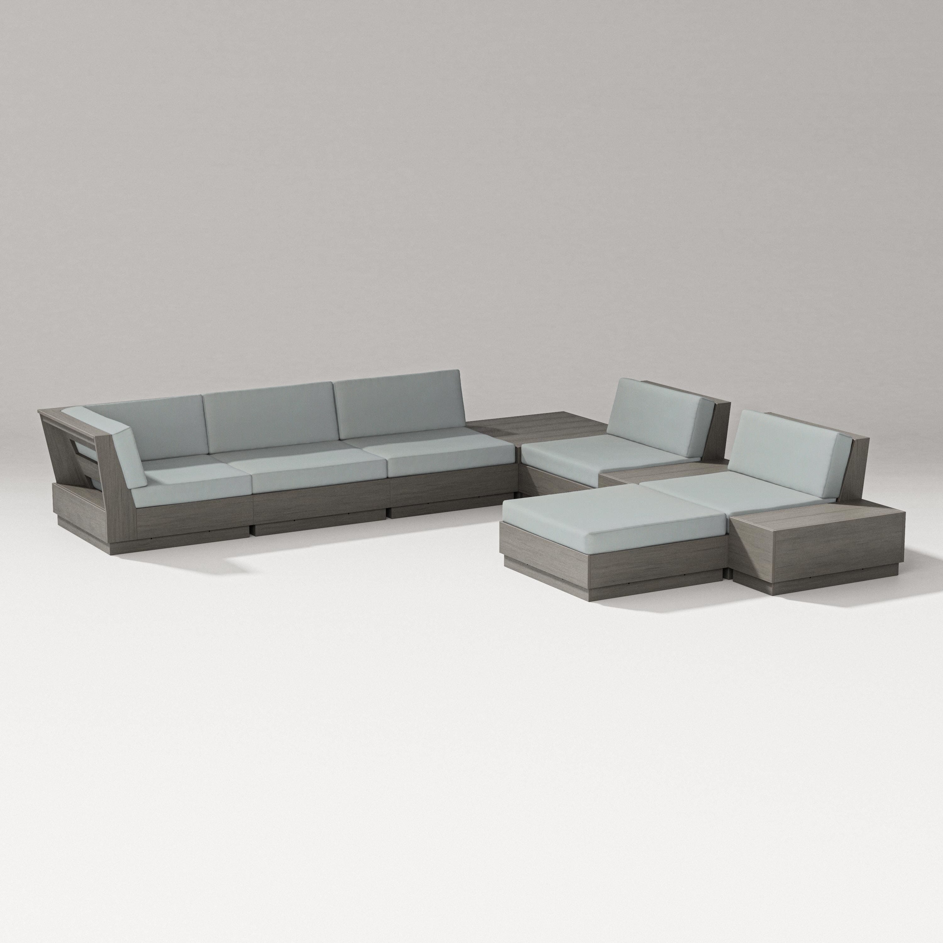 PW Designer Series Elevate 9-Piece Conversation Sectional in Driftwood / Spa