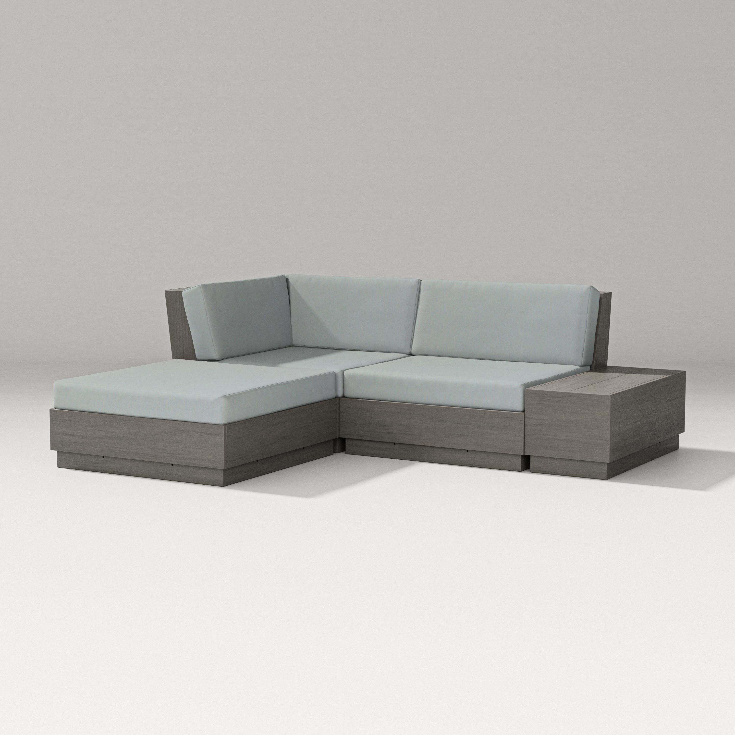PW Designer Series Elevate Loveseat Sectional with Chaise in Driftwood / Spa