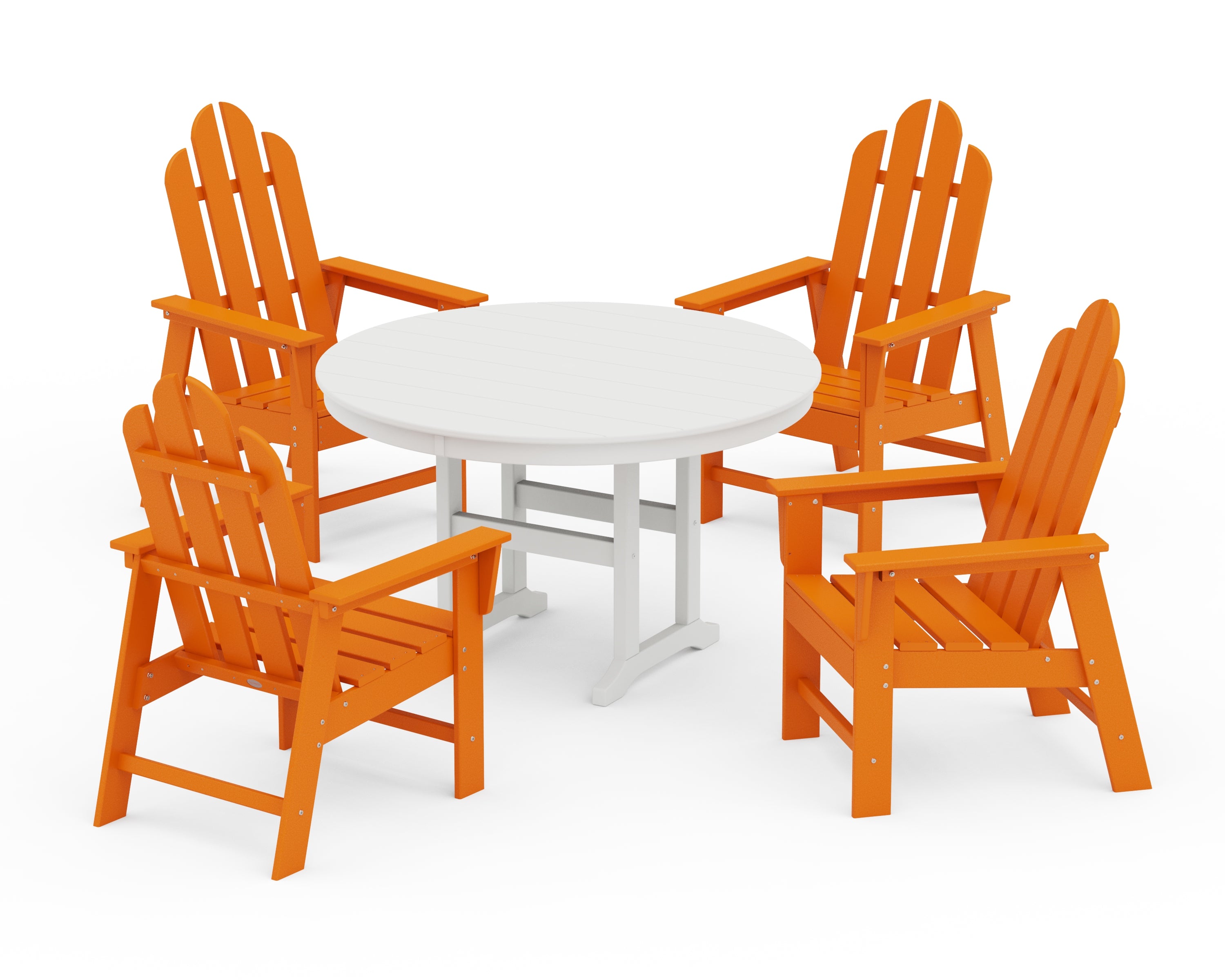 POLYWOOD Long Island 5-Piece Round Farmhouse Dining Set in Tangerine / White