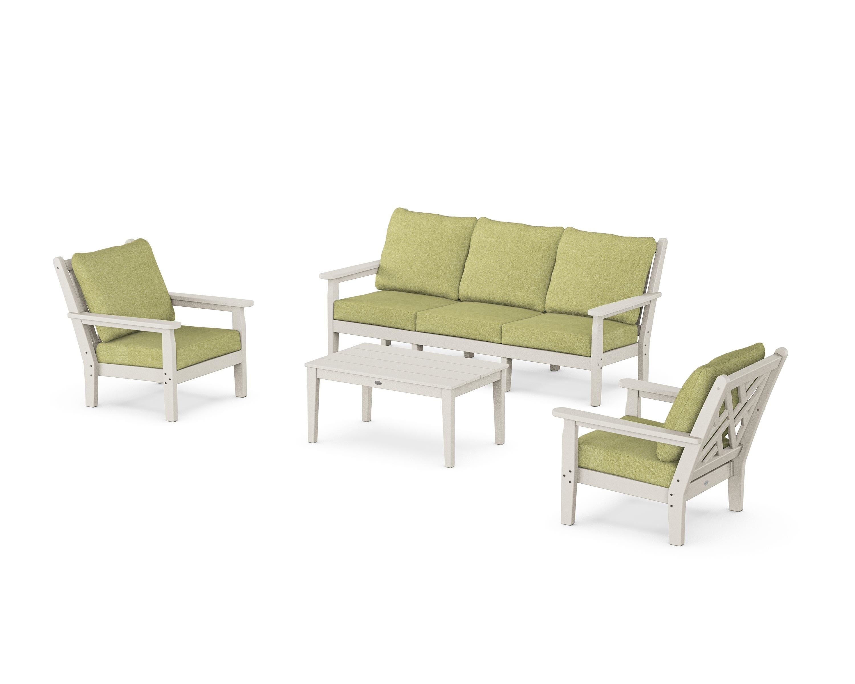 POLYWOOD Chippendale 4-Piece Deep Seating Set with Sofa in Sand / Chartreuse Boucle