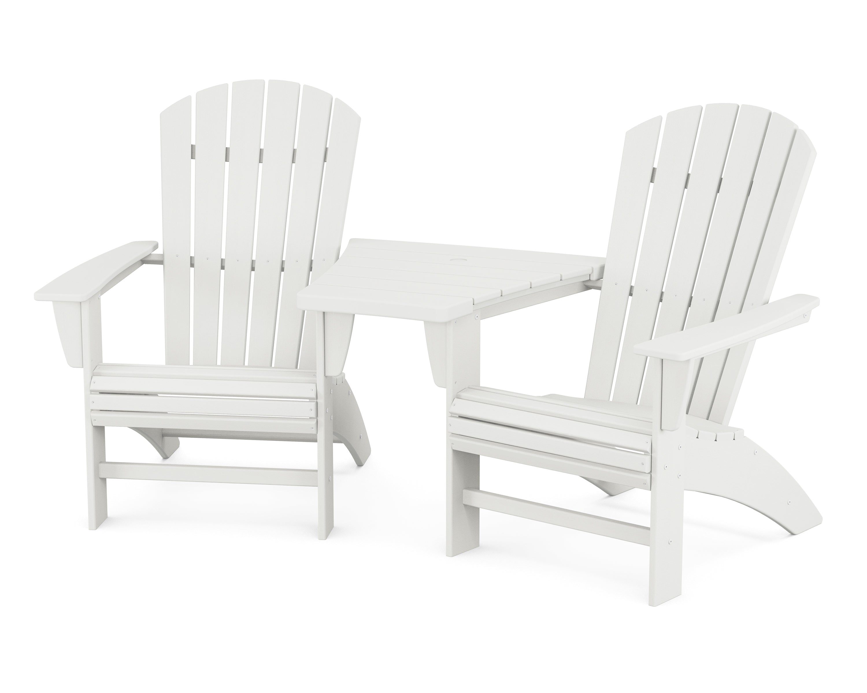POLYWOOD® Nautical 3-Piece Curveback Adirondack Set with Angled Connecting Table in Vintage White