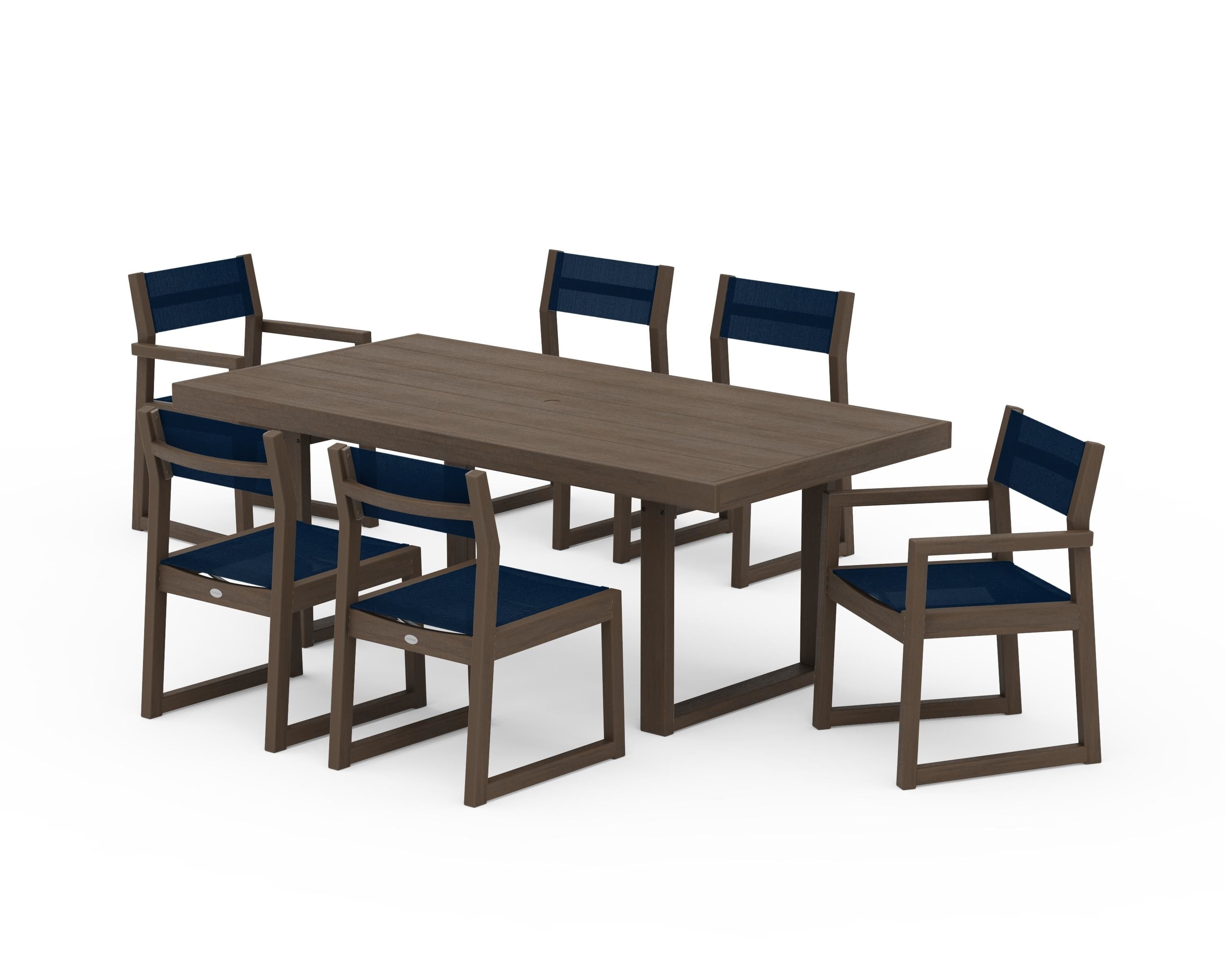 POLYWOOD EDGE Sling 7-Piece Dining Set in Kona / Navy Blue Sling