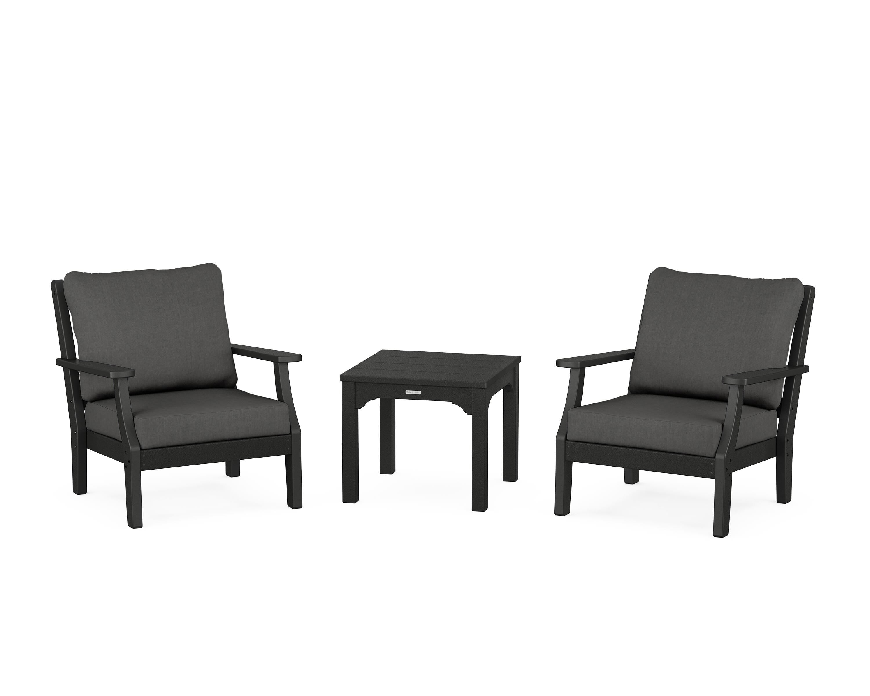 Martha Stewart by POLYWOOD Chinoiserie 3-Piece Deep Seating Set in Black / Spectrum Carbon