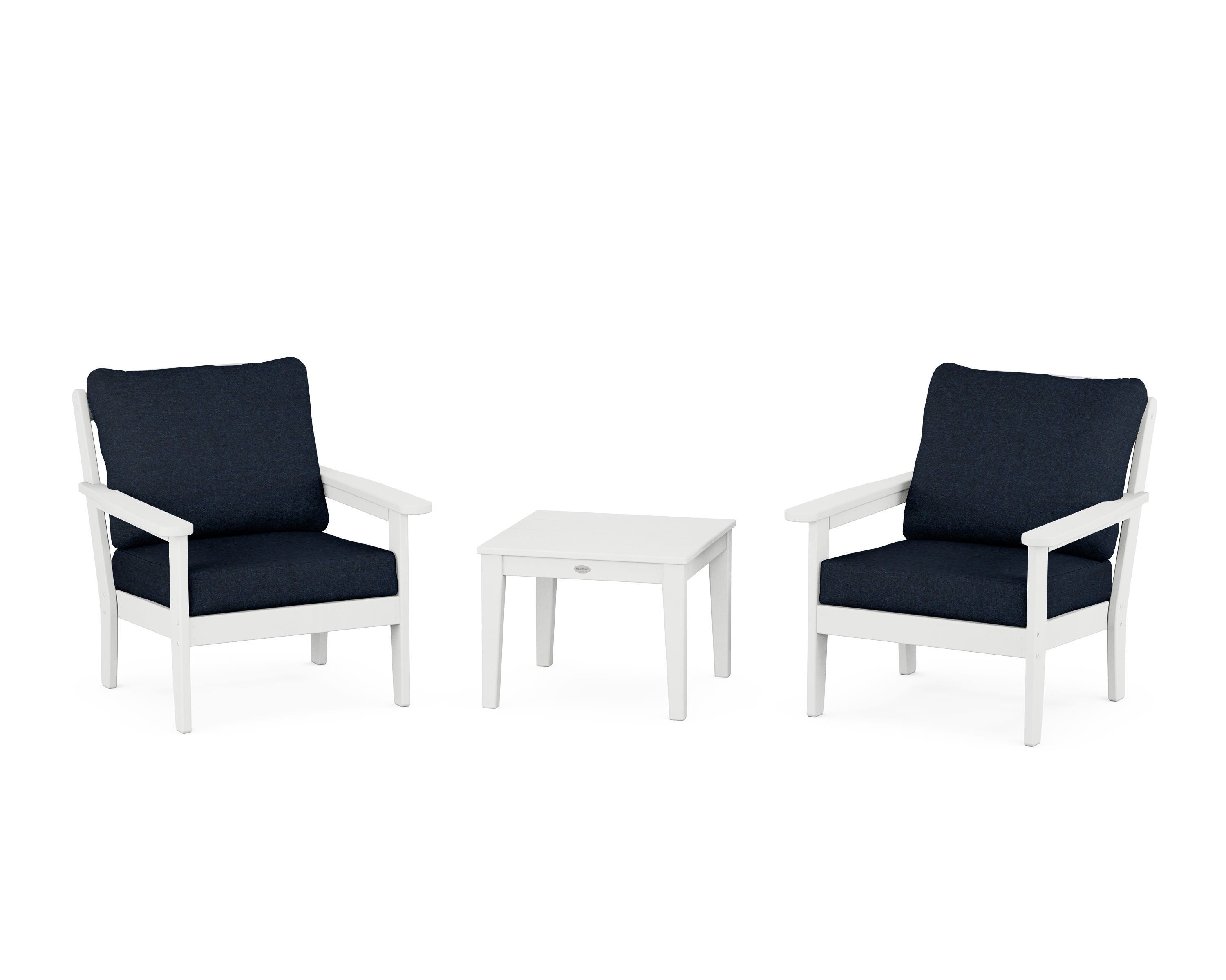 Country Living Cottage 3-Piece Deep Seating Set in White / Marine Indigo
