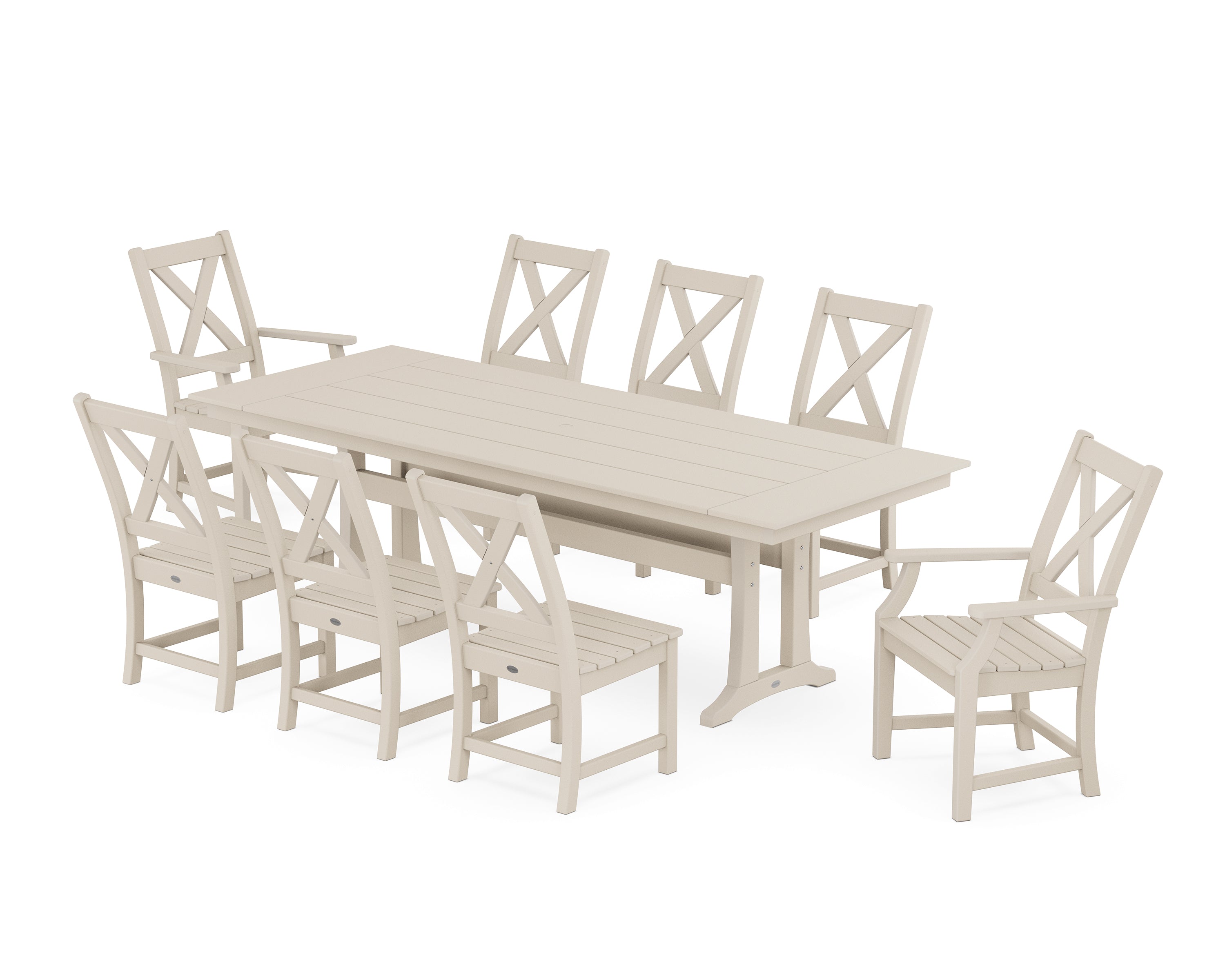 POLYWOOD Braxton 9-Piece Farmhouse Dining Set with Trestle Legs in Sand