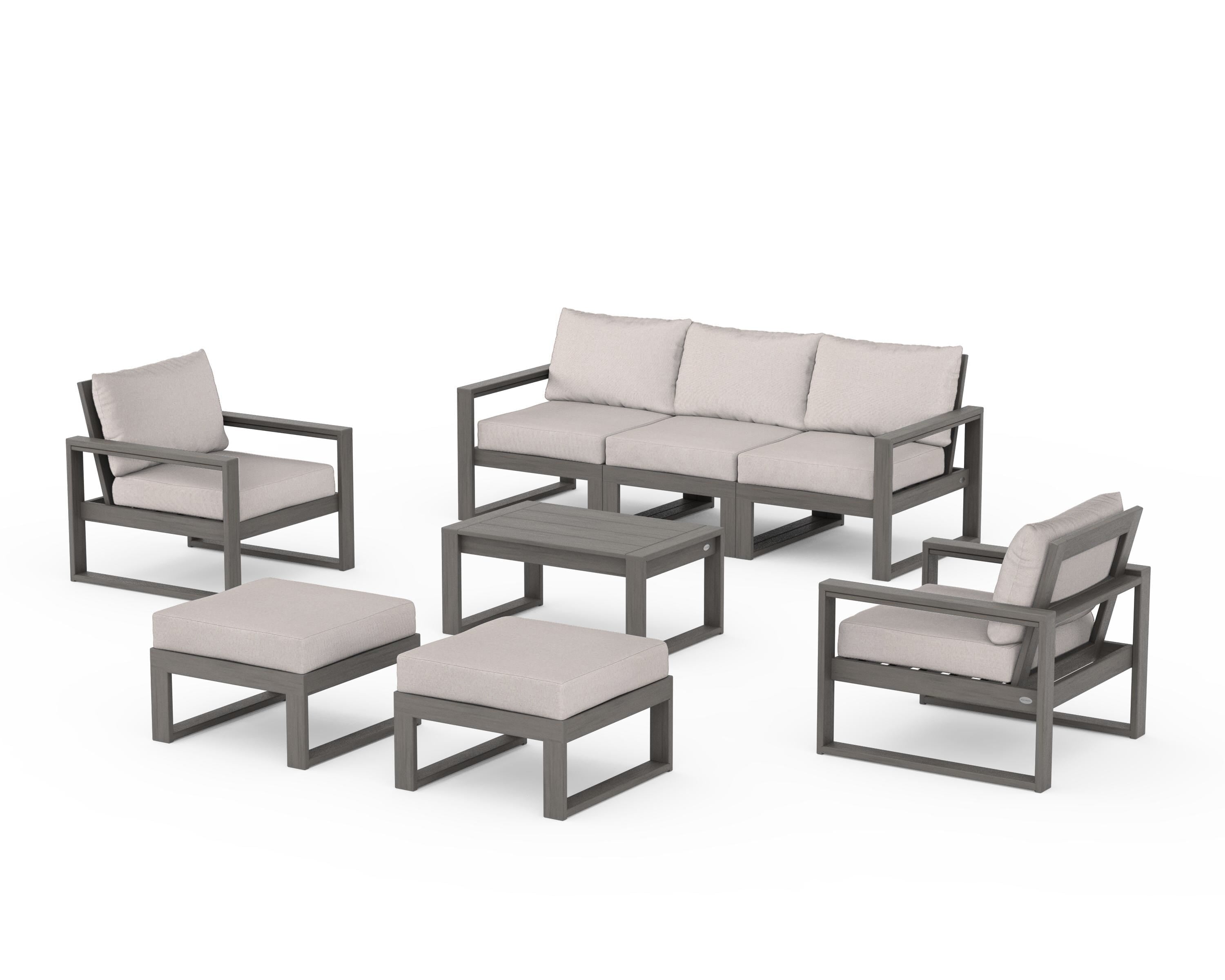POLYWOOD EDGE Sectional 8-Piece Lounge Sofa Set in Driftwood / Dune Burlap