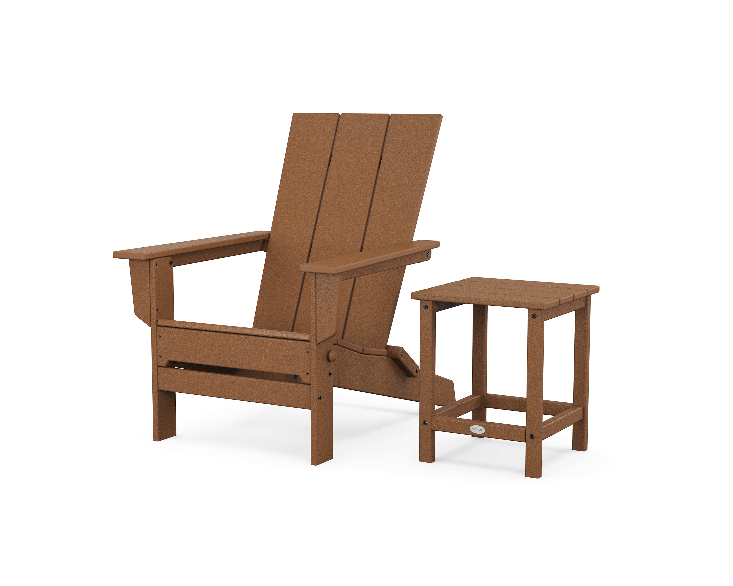 POLYWOOD Modern Studio Folding Adirondack Chair with Side Table in Teak