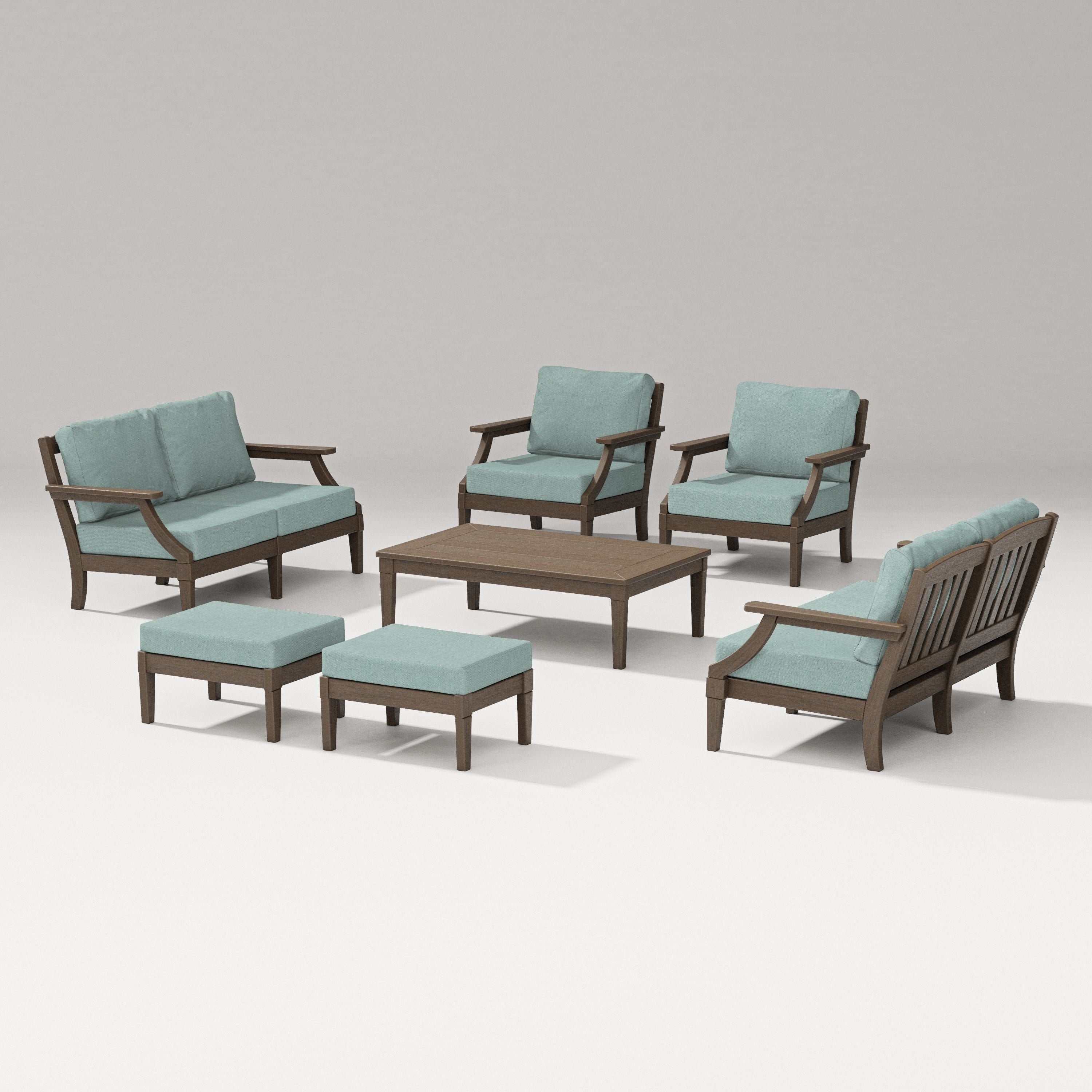 PW Designer Series Estate 7-Piece Lounge Loveseat Set in Kona / Glacier Spa