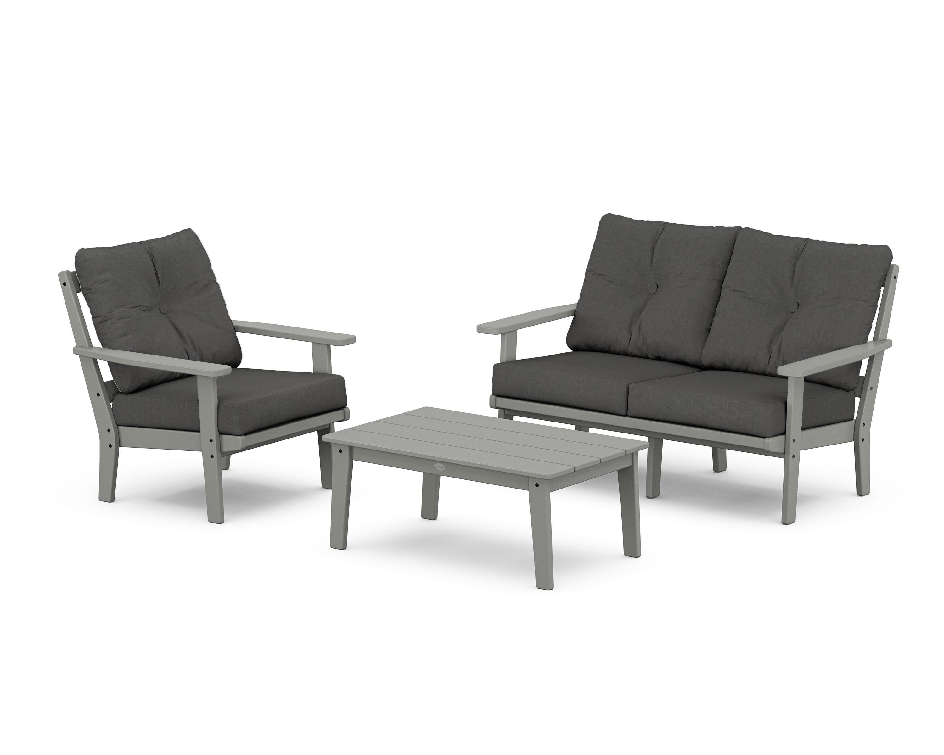POLYWOOD Prairie 3-Piece Deep Seating Set with Loveseat in Slate Grey / Spectrum Carbon