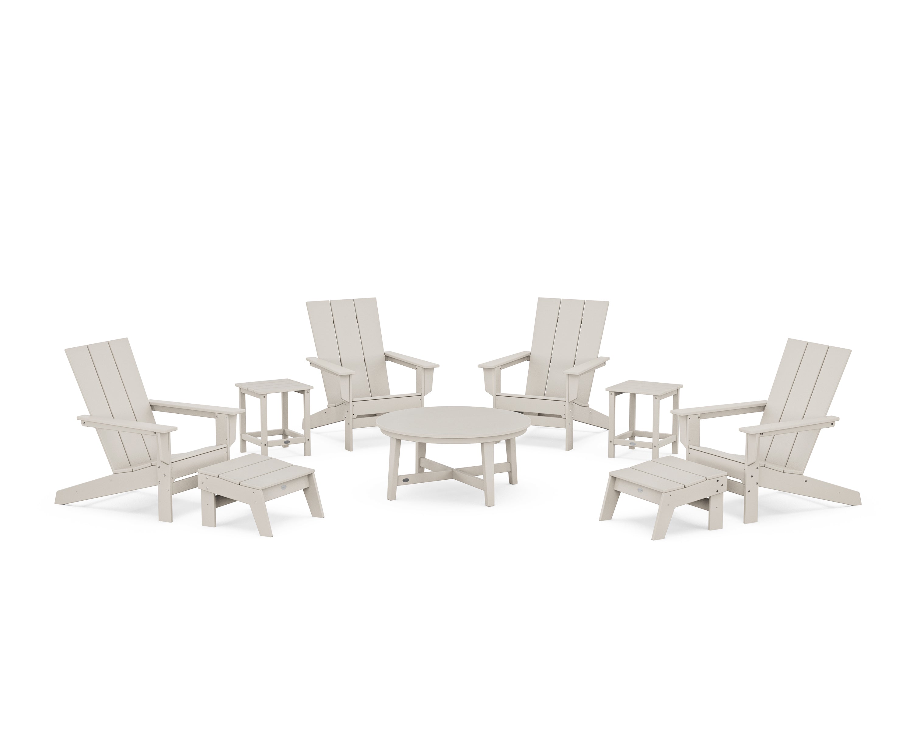 POLYWOOD Modern Studio Adirondack 9-Piece Conversation Set in Sand