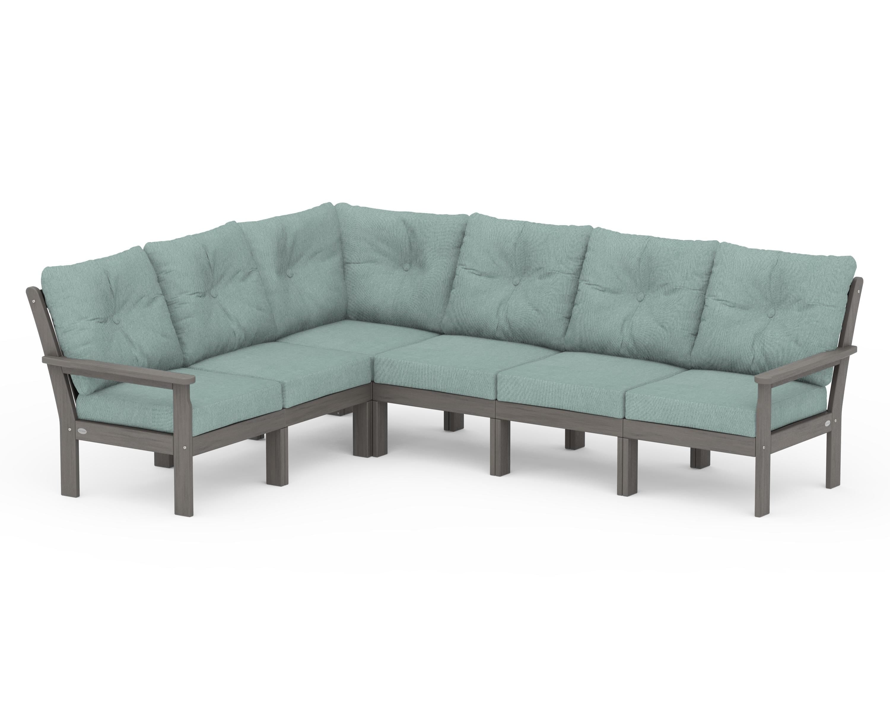 POLYWOOD Vineyard 6-Piece Sectional in Driftwood / Glacier Spa