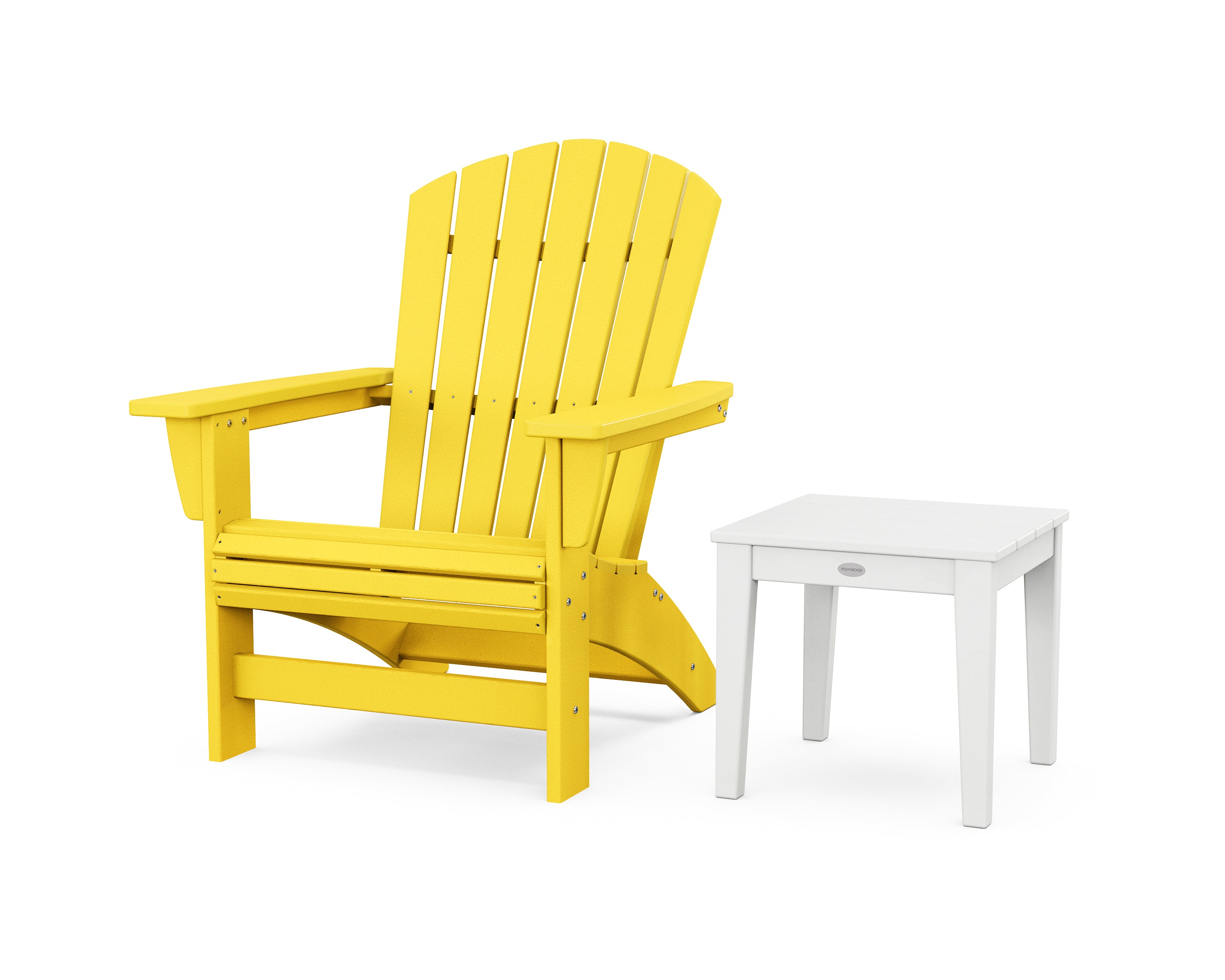 POLYWOOD Nautical Grand Adirondack Chair with Side Table in Lemon / White