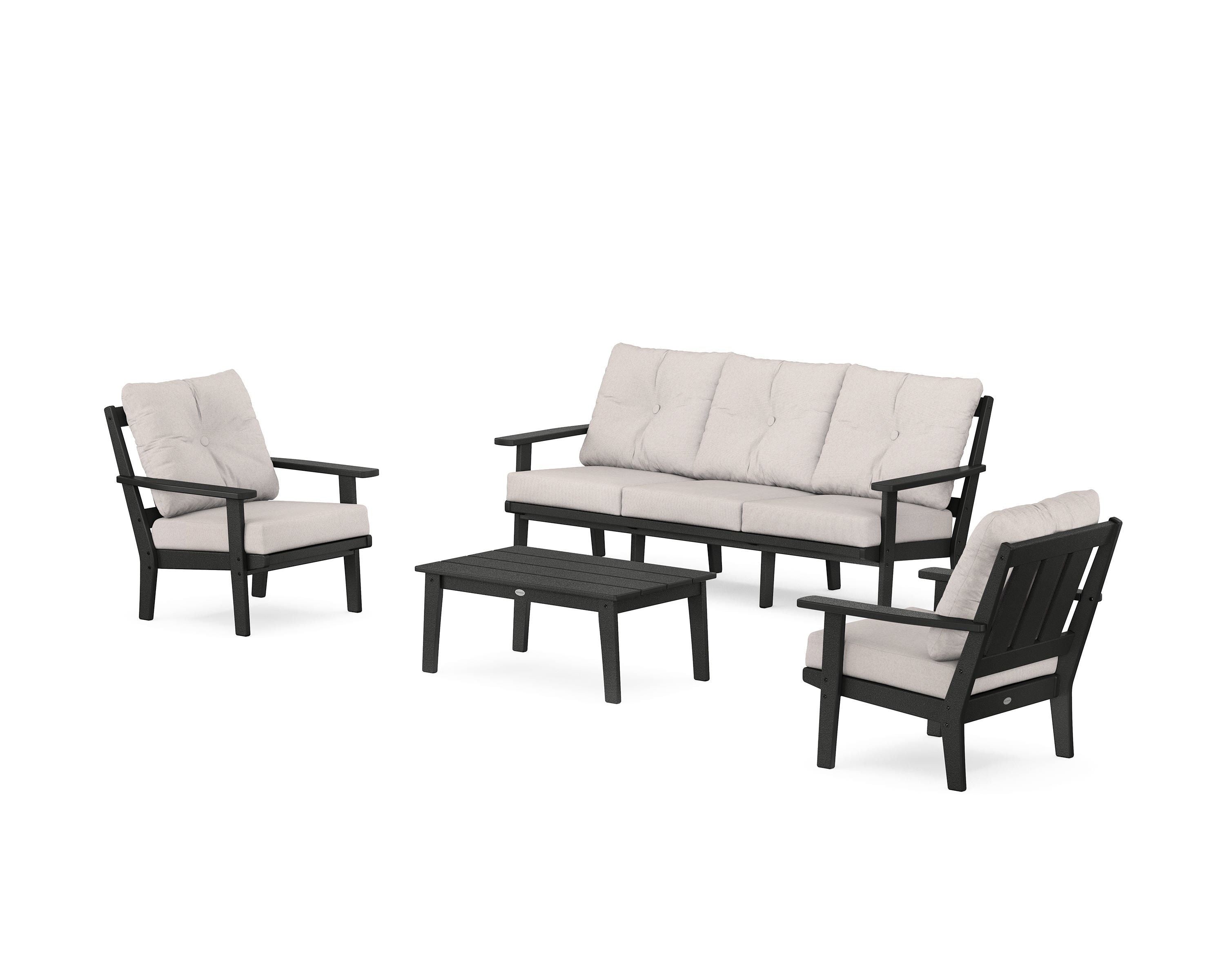 POLYWOOD Oxford 4-Piece Deep Seating Set with Sofa in Black / Dune Burlap