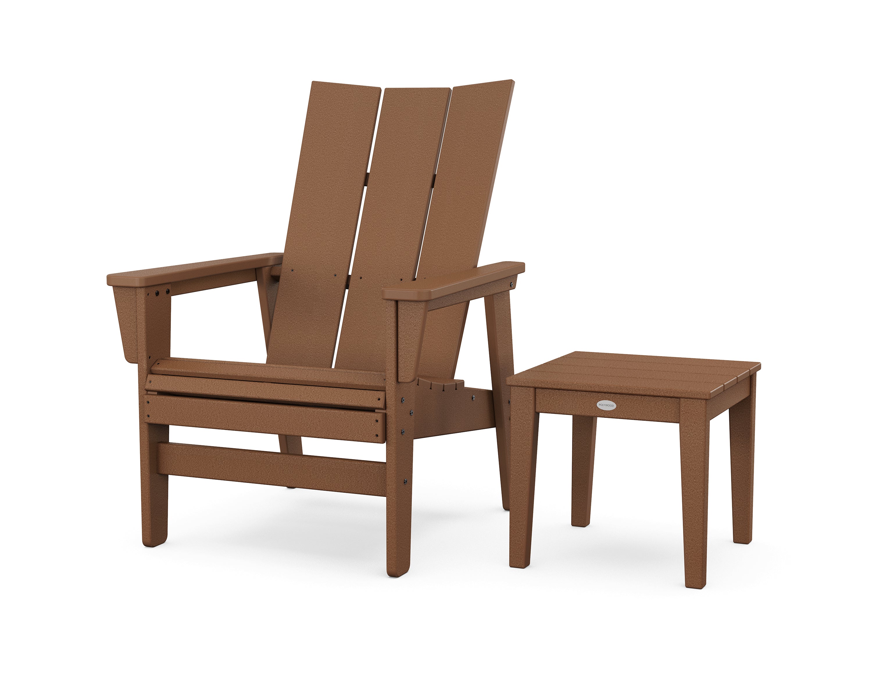POLYWOOD Modern Grand Upright Adirondack Chair with Side Table in Teak