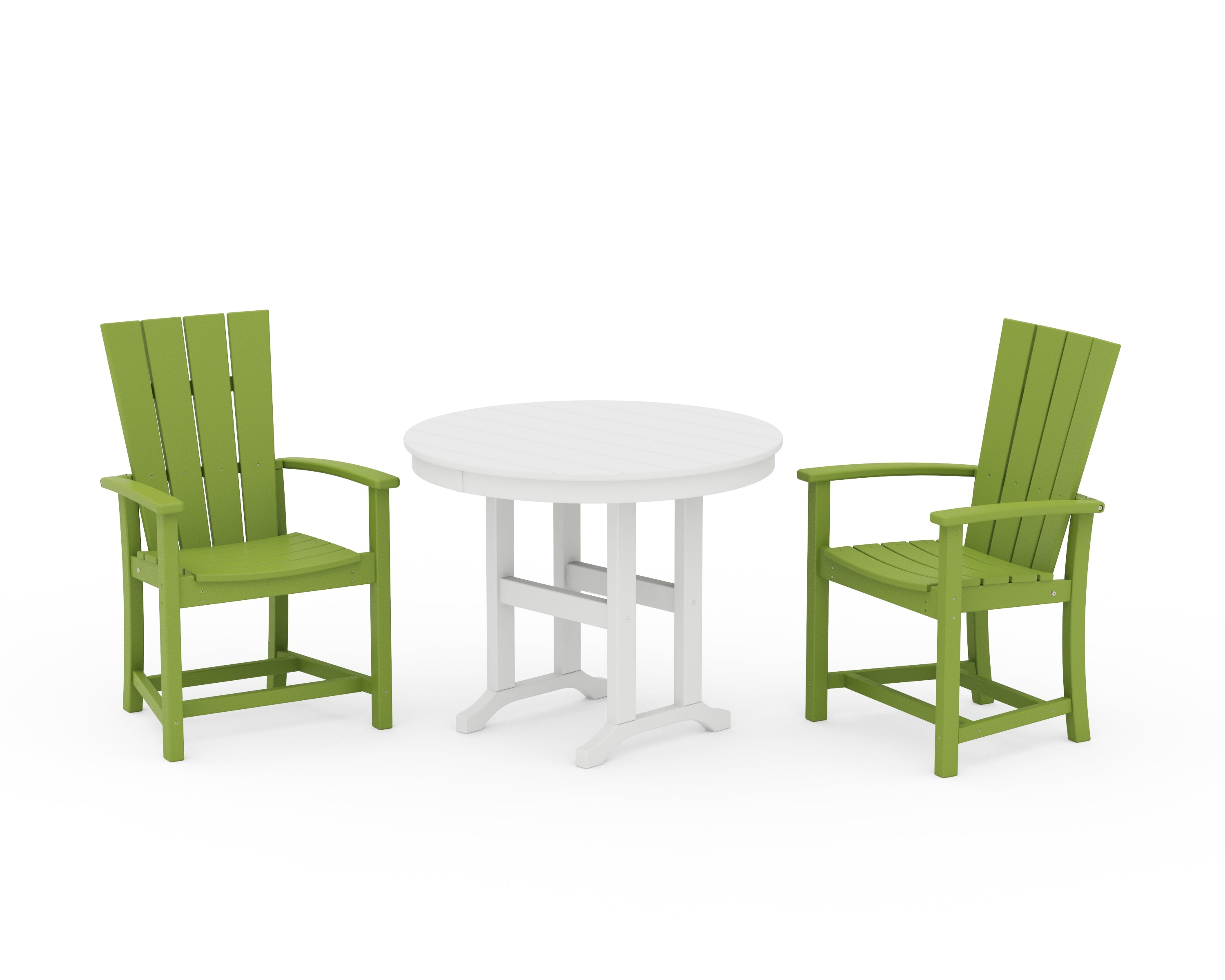 POLYWOOD Quattro 3-Piece Round Farmhouse Dining Set in Lime / White