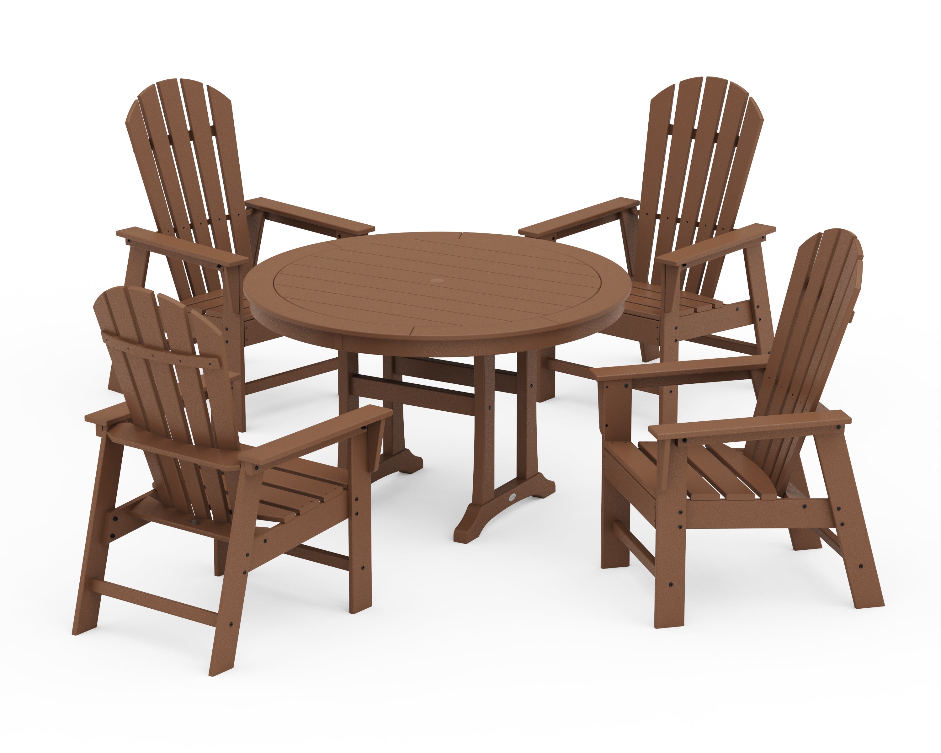 POLYWOOD South Beach 5-Piece Round Dining Set with Trestle Legs in Teak