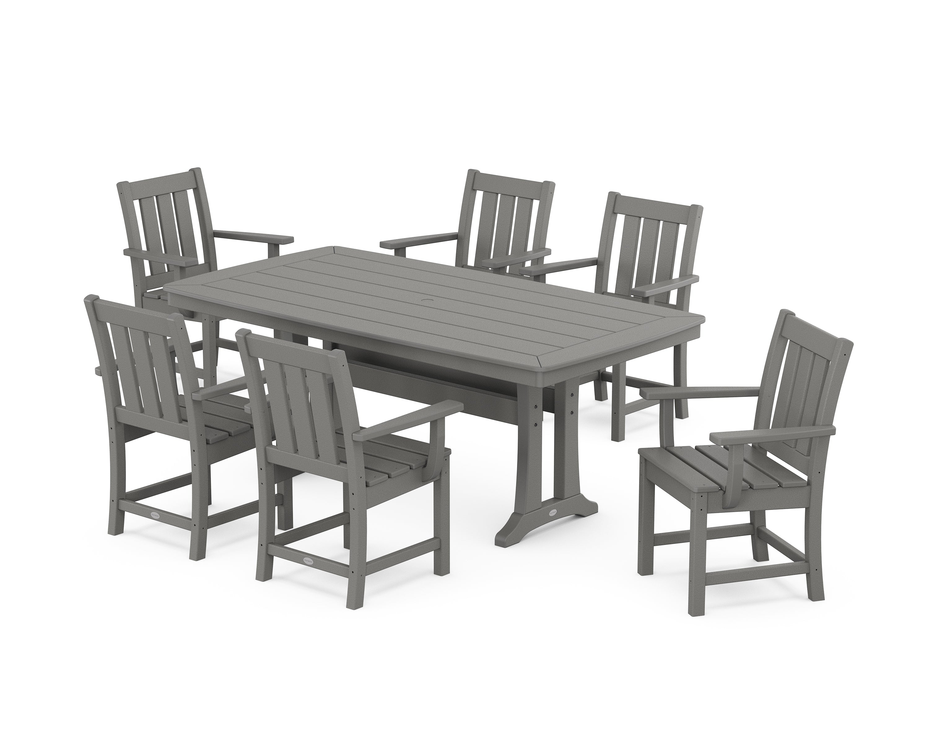 POLYWOOD Oxford Arm Chair 7-Piece Dining Set with Trestle Legs in Slate Grey