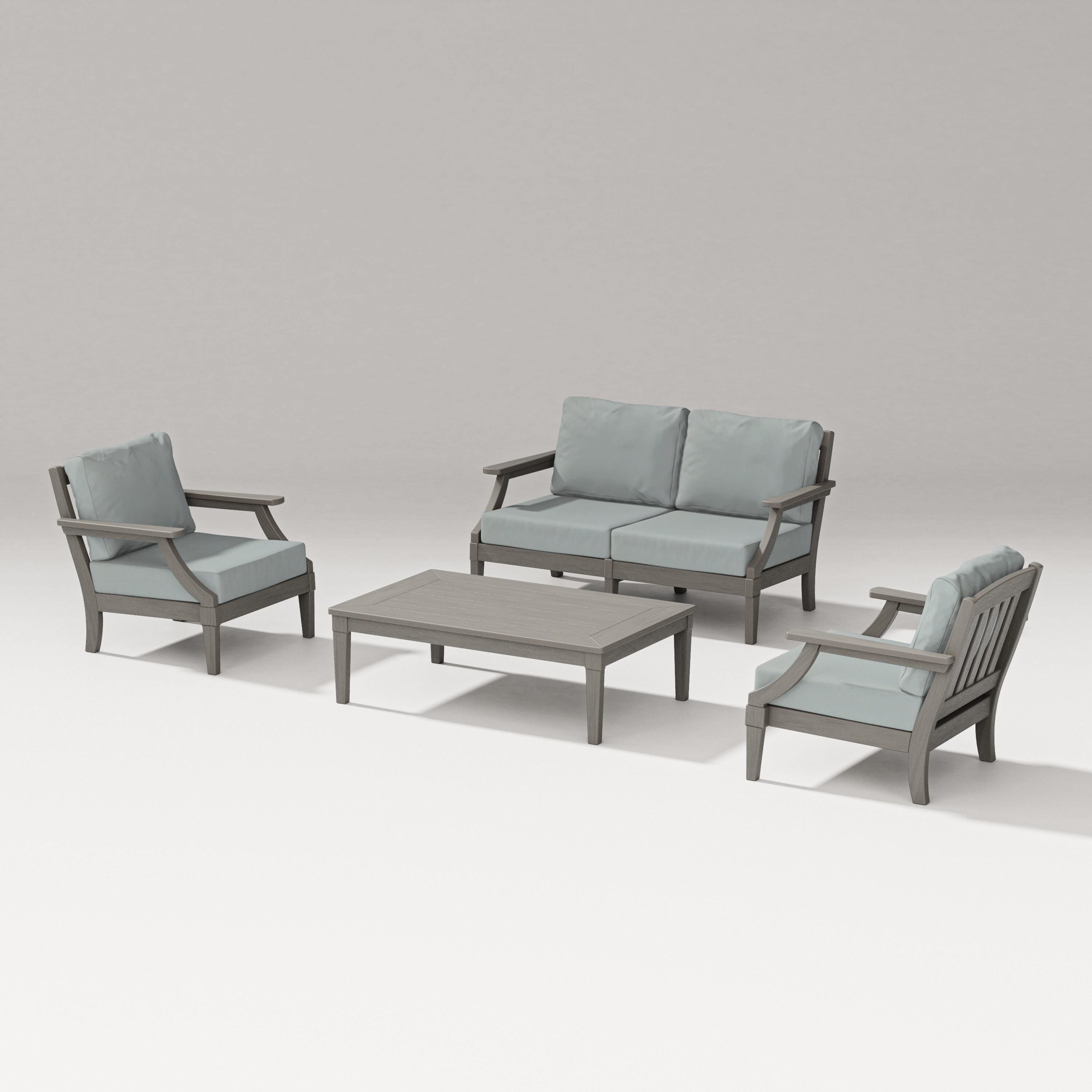 PW Designer Series Estate Lounge 4-Piece Loveseat Set in Driftwood / Spa
