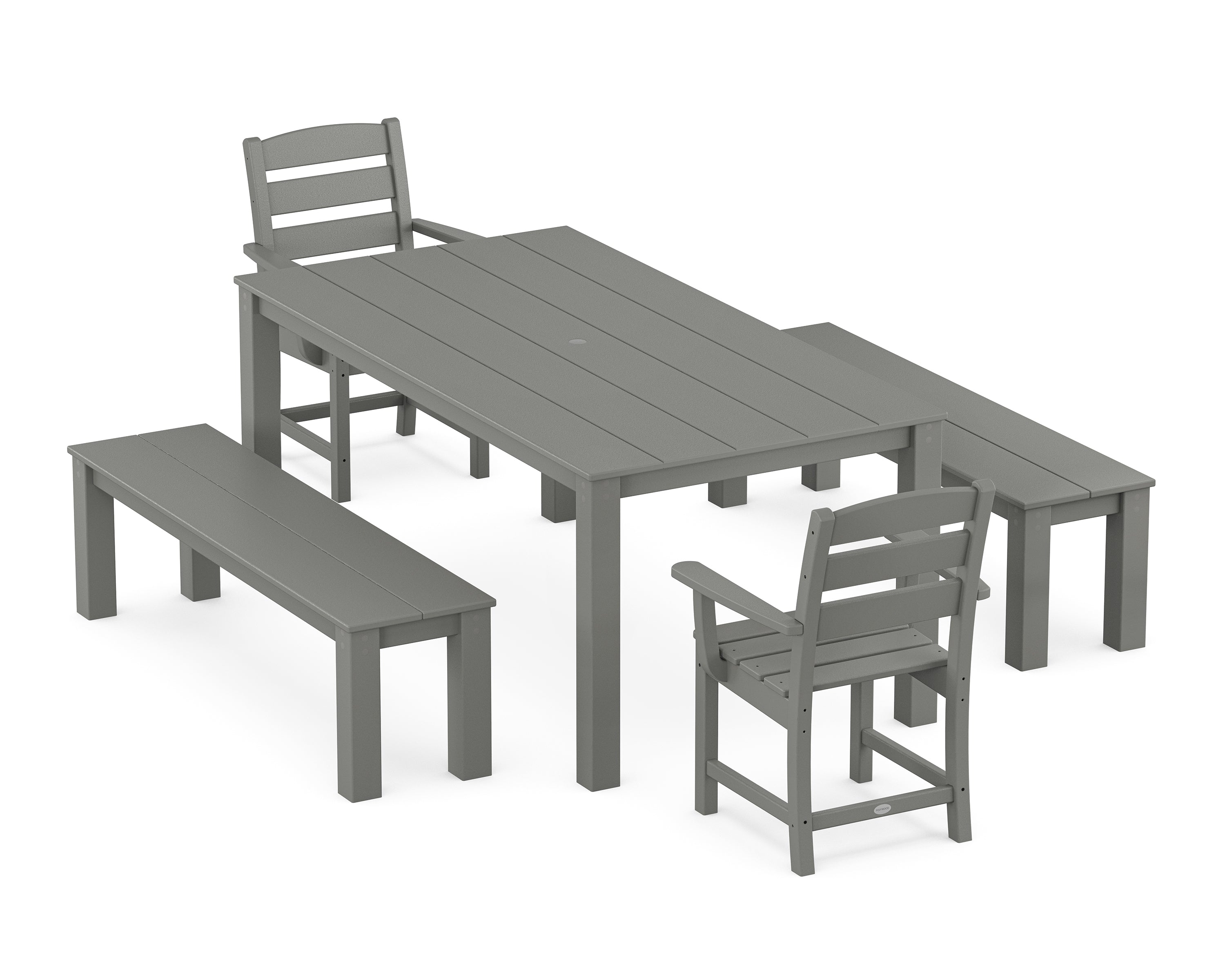 POLYWOOD Lakeside 5-Piece Parsons Dining Set with Benches in Slate Grey