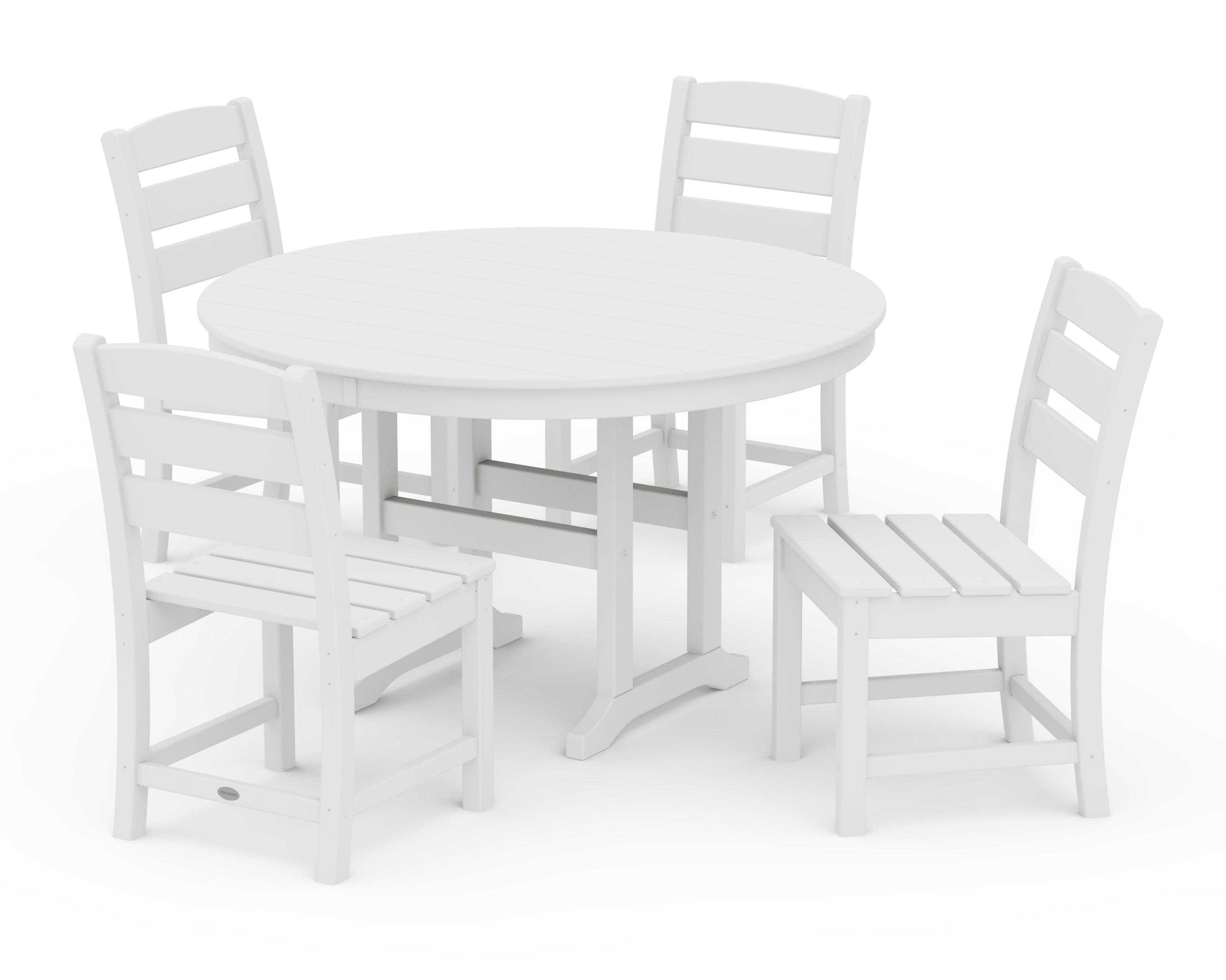 POLYWOOD Lakeside 5-Piece Round Farmhouse Side Chair Dining Set in White
