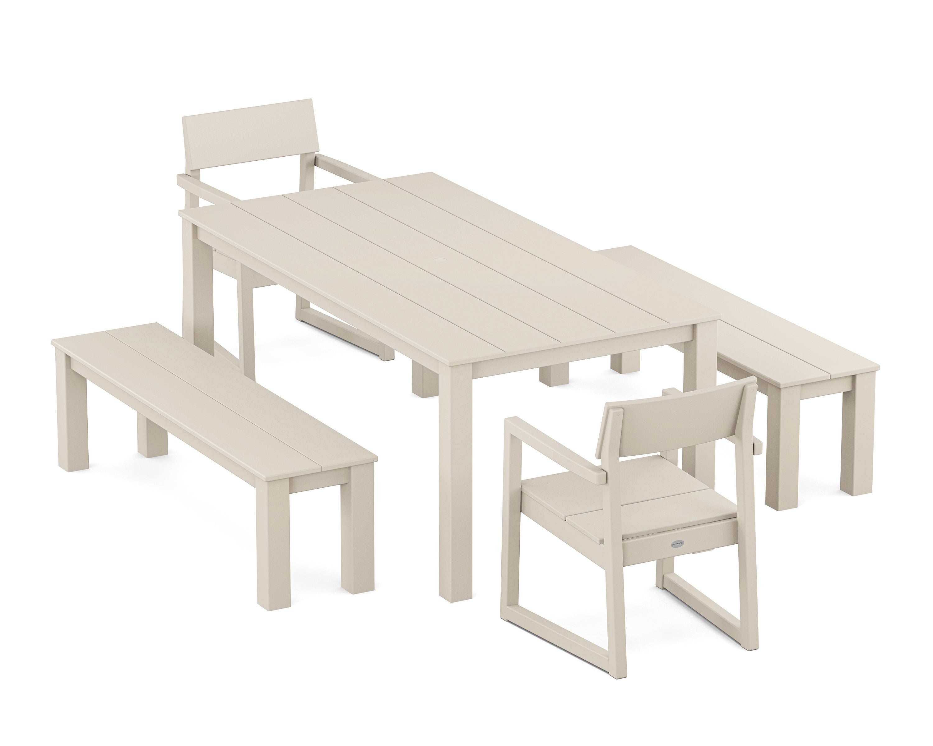 POLYWOOD EDGE 5-Piece Parsons Dining Set with Benches in Sand