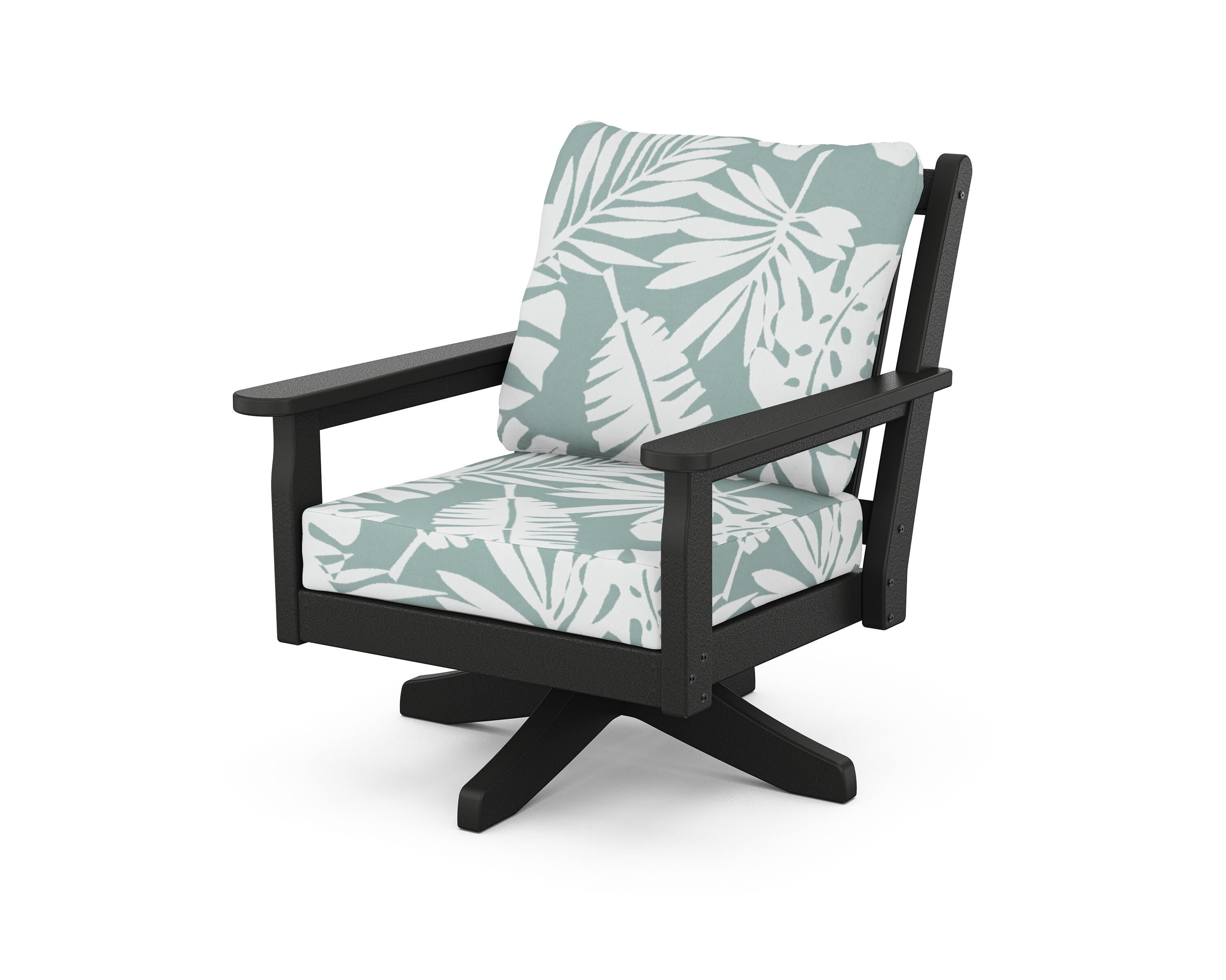 POLYWOOD Chippendale Deep Seating Swivel Chair in Black / Leaf Glacier Spa