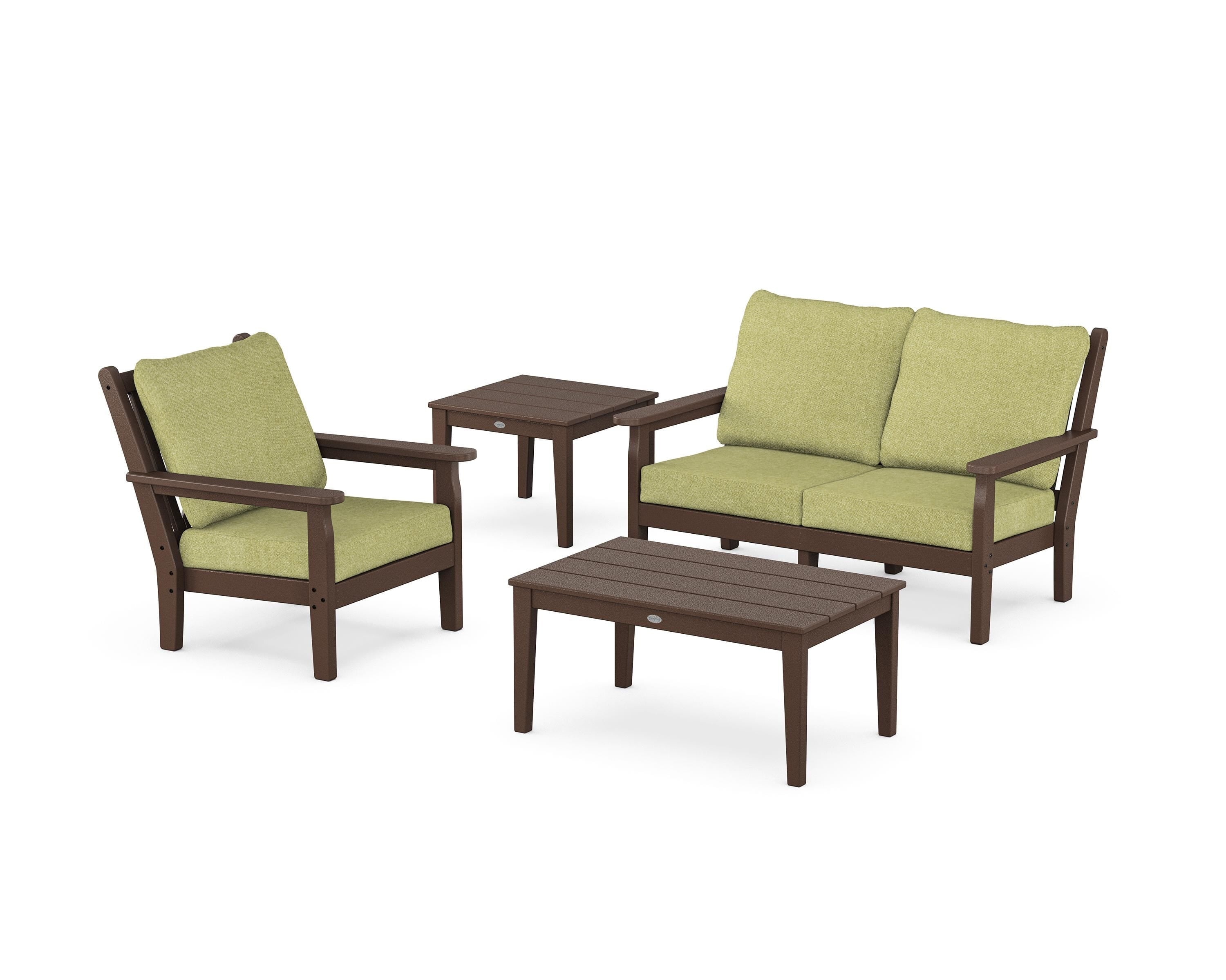 POLYWOOD Chippendale 4-Piece Deep Seating Set in Mahogany / Chartreuse Boucle