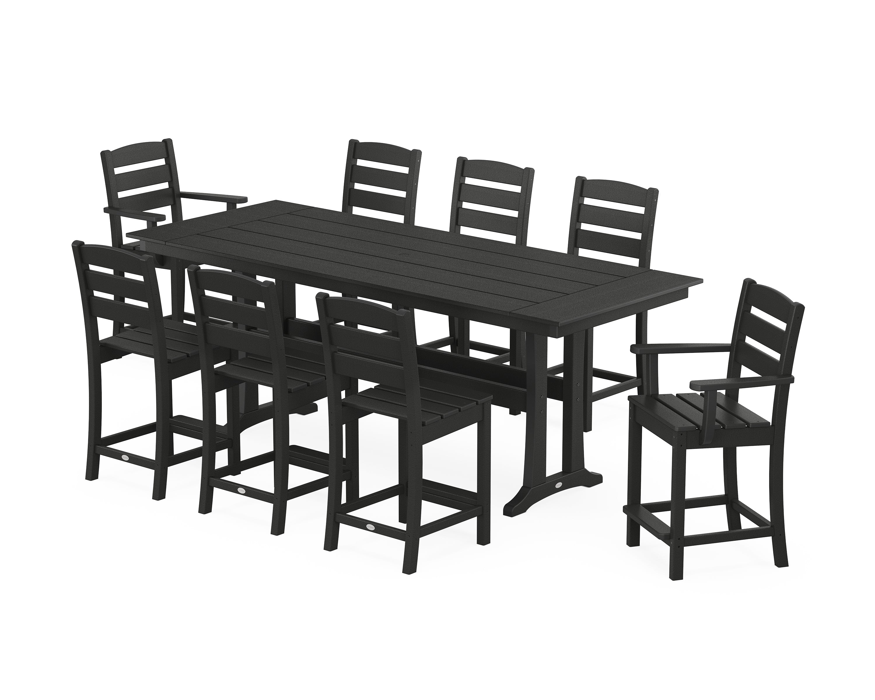 POLYWOOD Lakeside 9-Piece Farmhouse Counter Set with Trestle Legs in Black
