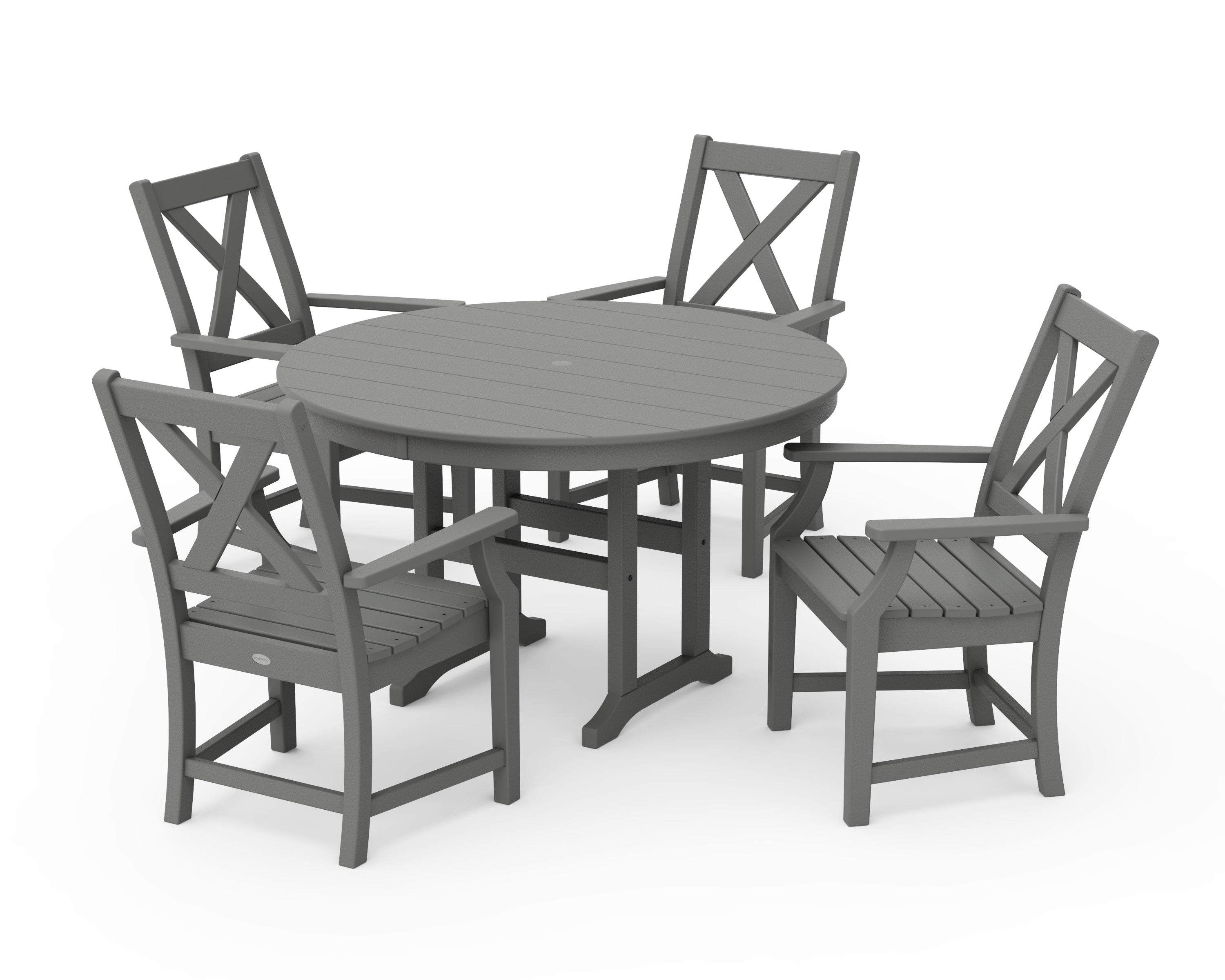 POLYWOOD Braxton 5-Piece Round Farmhouse Dining Set in Slate Grey