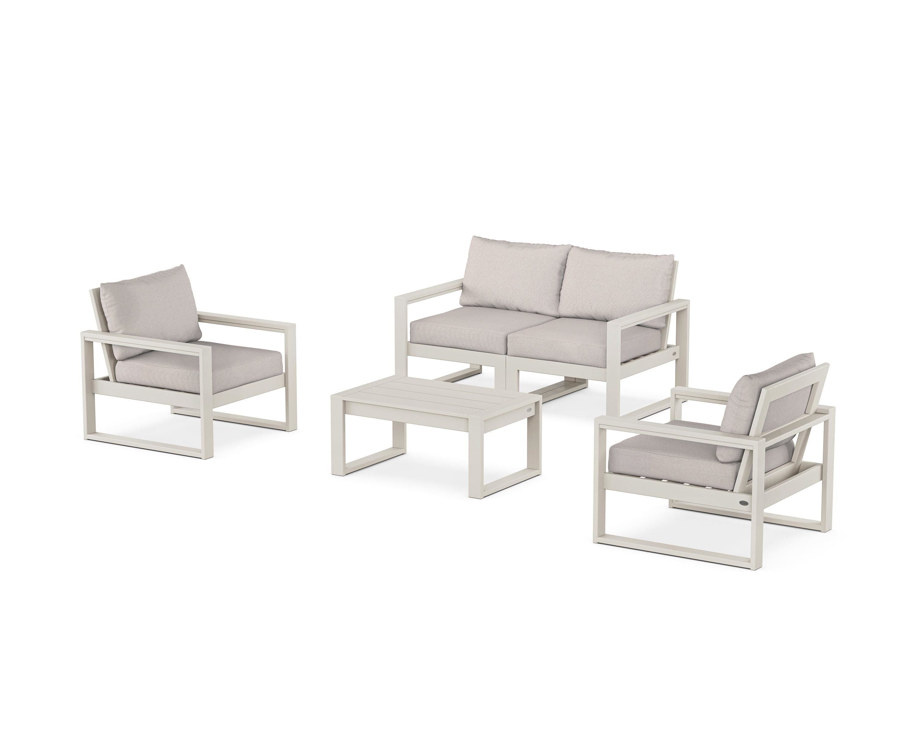 POLYWOOD EDGE Sectional 4-Piece Deep Seating Set with Loveseat in Sand / Dune Burlap