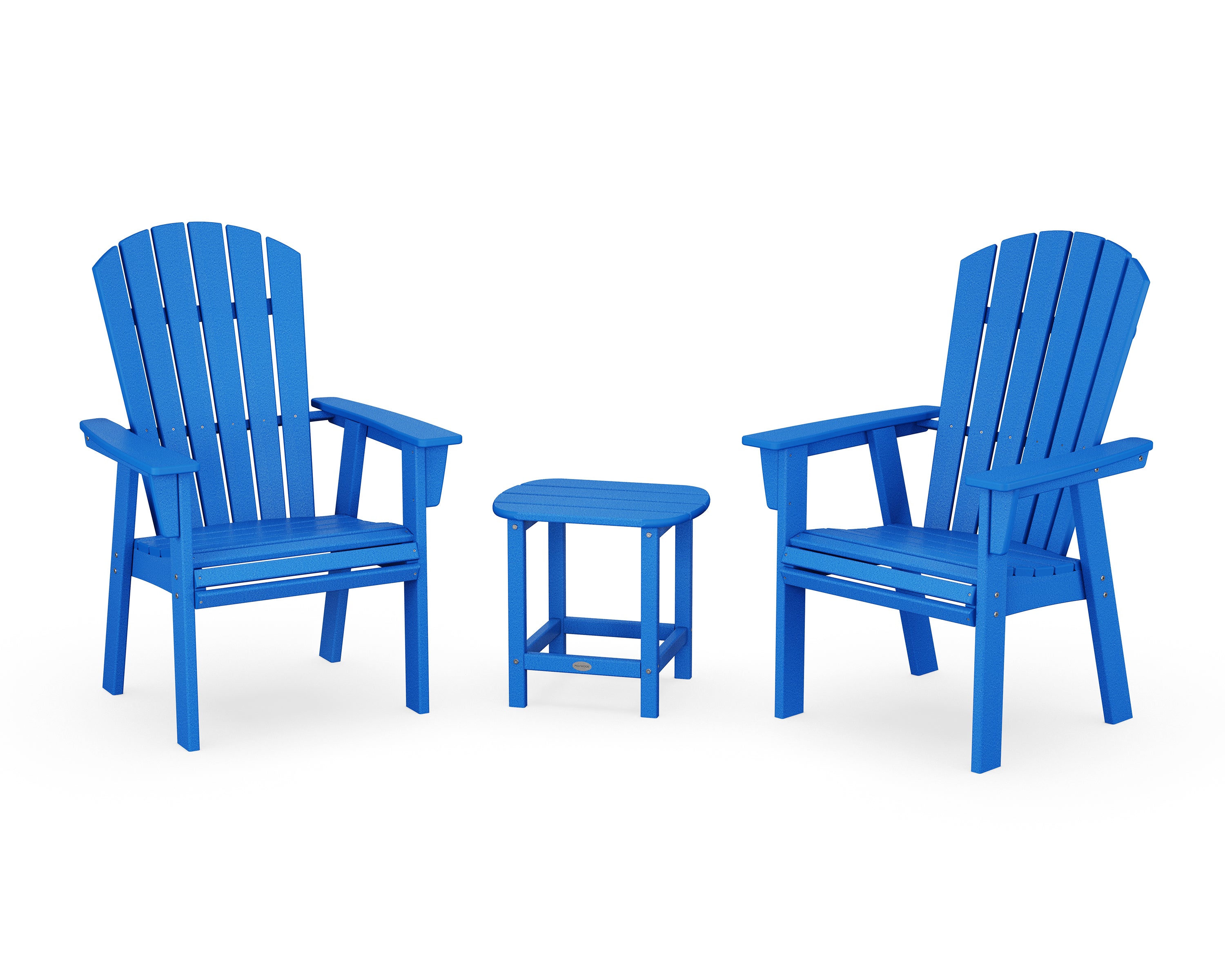 POLYWOOD Nautical 3-Piece Curveback Upright Adirondack Chair Set in Pacific Blue